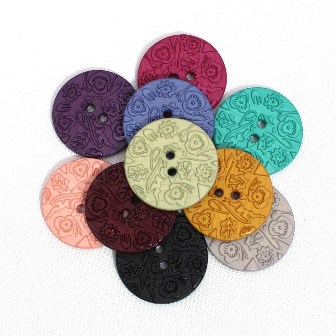 Italian Embossed Floral Buttons- 30mm (Pack of 3) (12 Colours Available)
