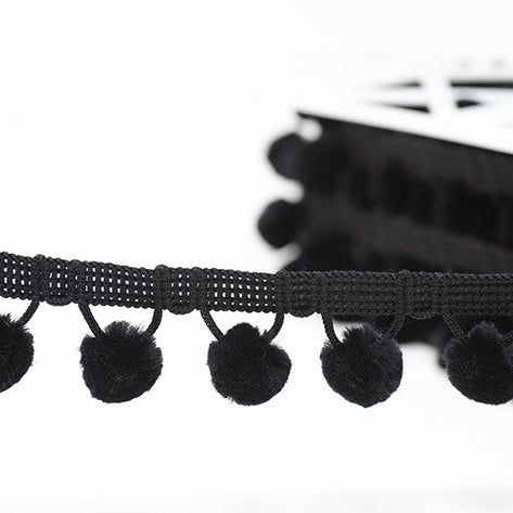 Per Metre Pompom Trim - 28mm Ball Fringe - Black