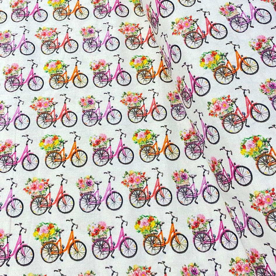 Per Metre Digital Printed Cotton, 'BIKE' - 44" Wide