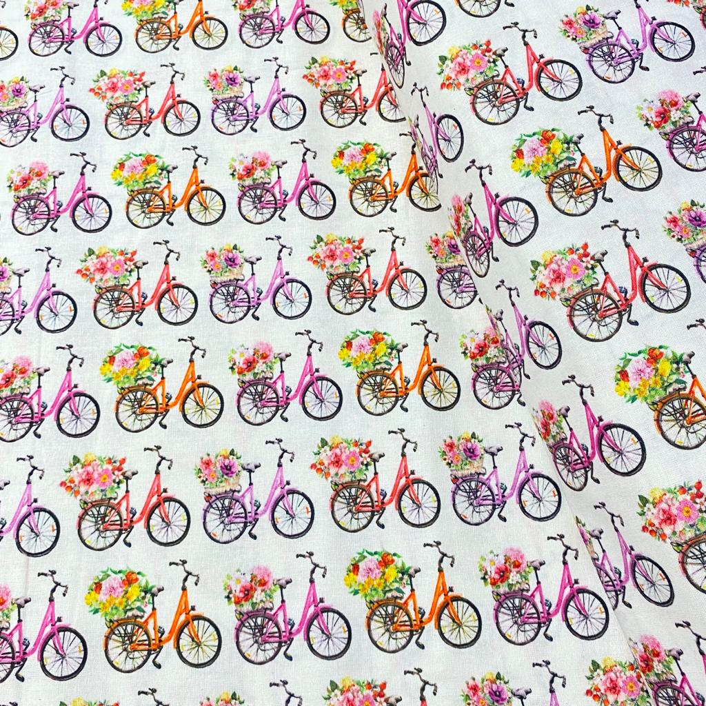 Per Metre Digital Printed Cotton, 'BIKE' - 44" Wide