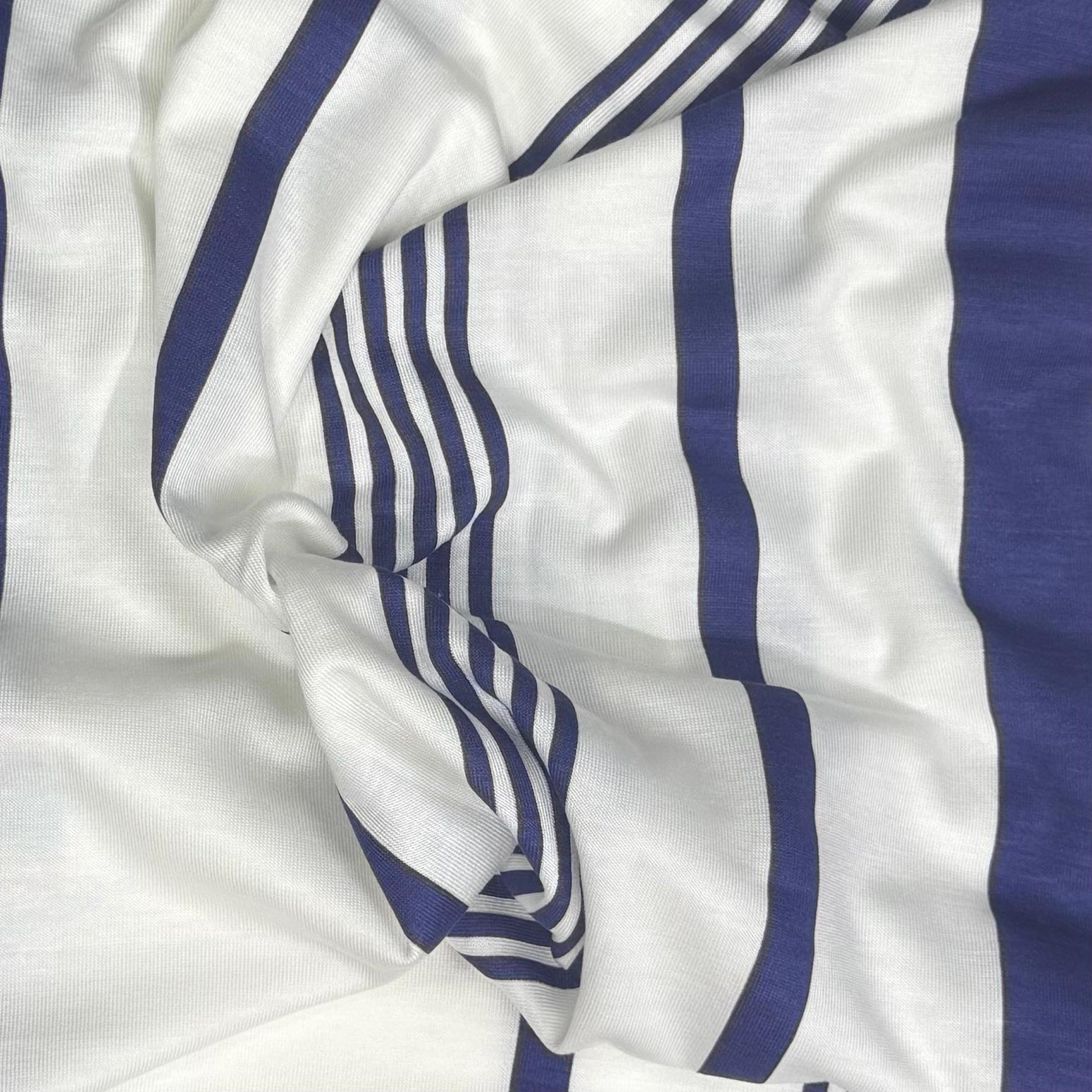 Pound A Metre 3 Metres 3 Metre Luxurious Soft Viscose Jersey - 55"-  (White & Blue)