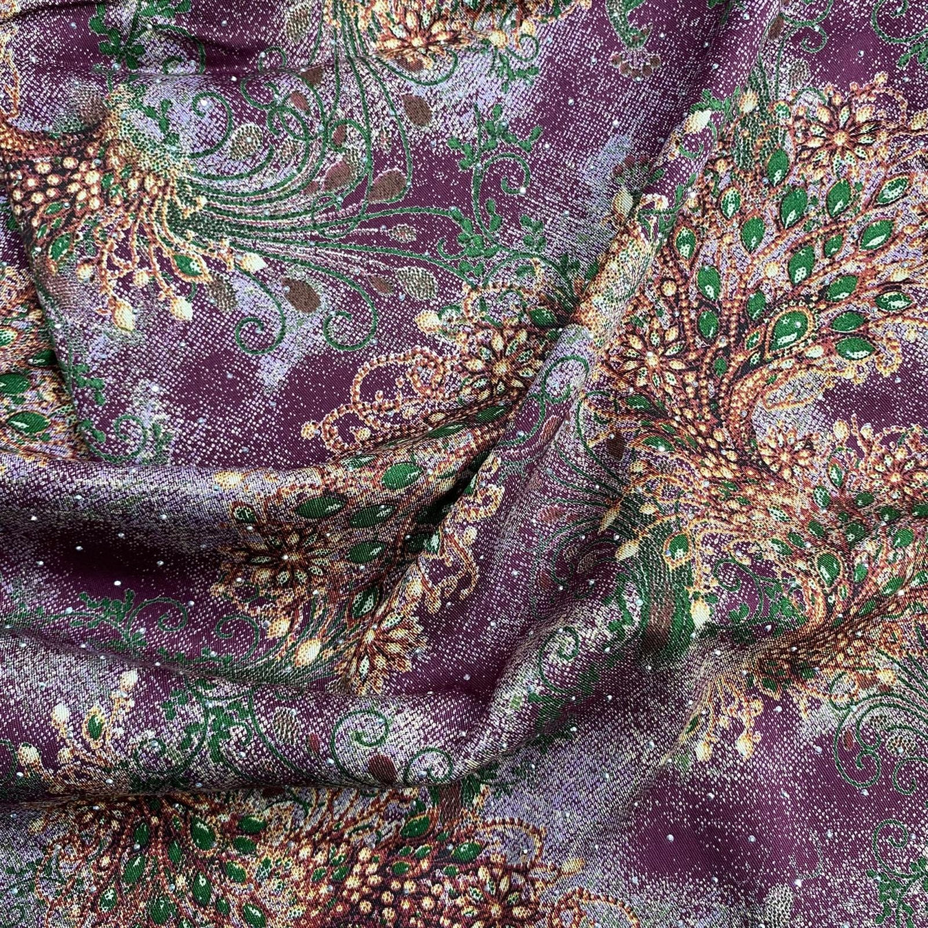 Pound A Metre 3 Metres Luxury Diamante Printed Winter Viscose- 55'' - (Aubergine)
