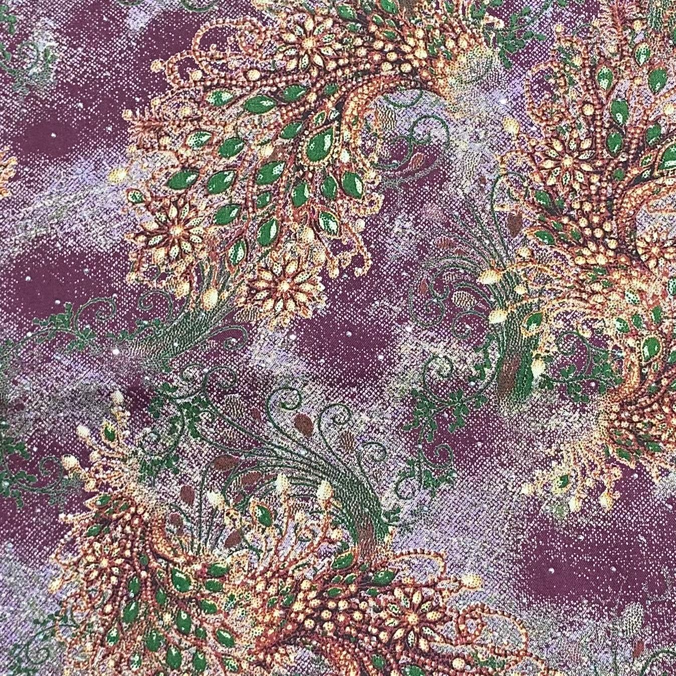Pound A Metre 3 Metres Luxury Diamante Printed Winter Viscose- 55'' - (Aubergine)