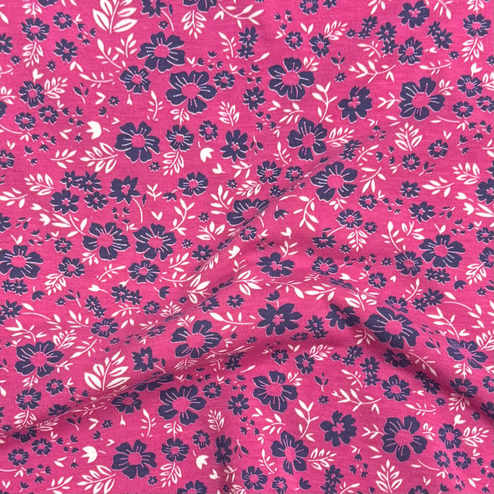 Pound A Metre 3 Metres Premium Cotton Jersey- 55'' Wide -(Cerise Floral)