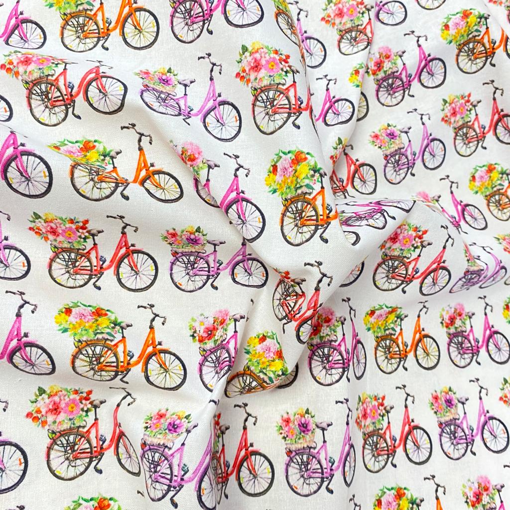 Per Metre Digital Printed Cotton, 'BIKE' - 44" Wide