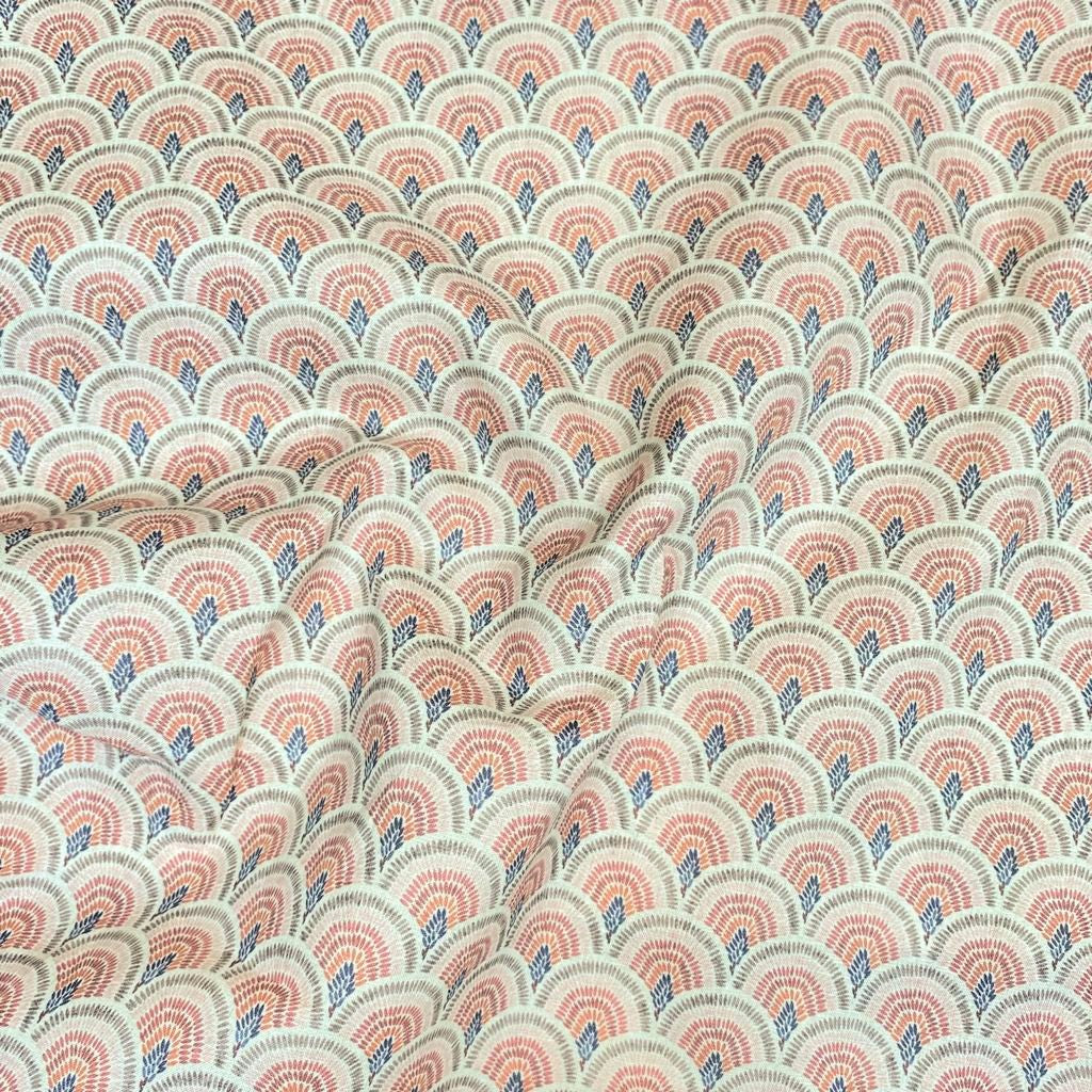 Per Metre, Printed 100% Linen, 'Peacock' - 55" Wide