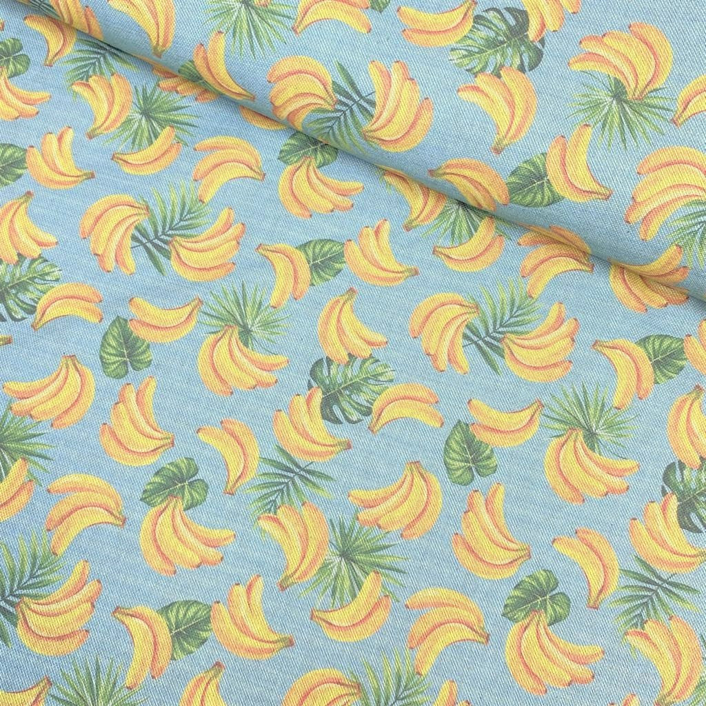 Per Metre, Printed 100% Linen, 'Banana' - 55" Wide