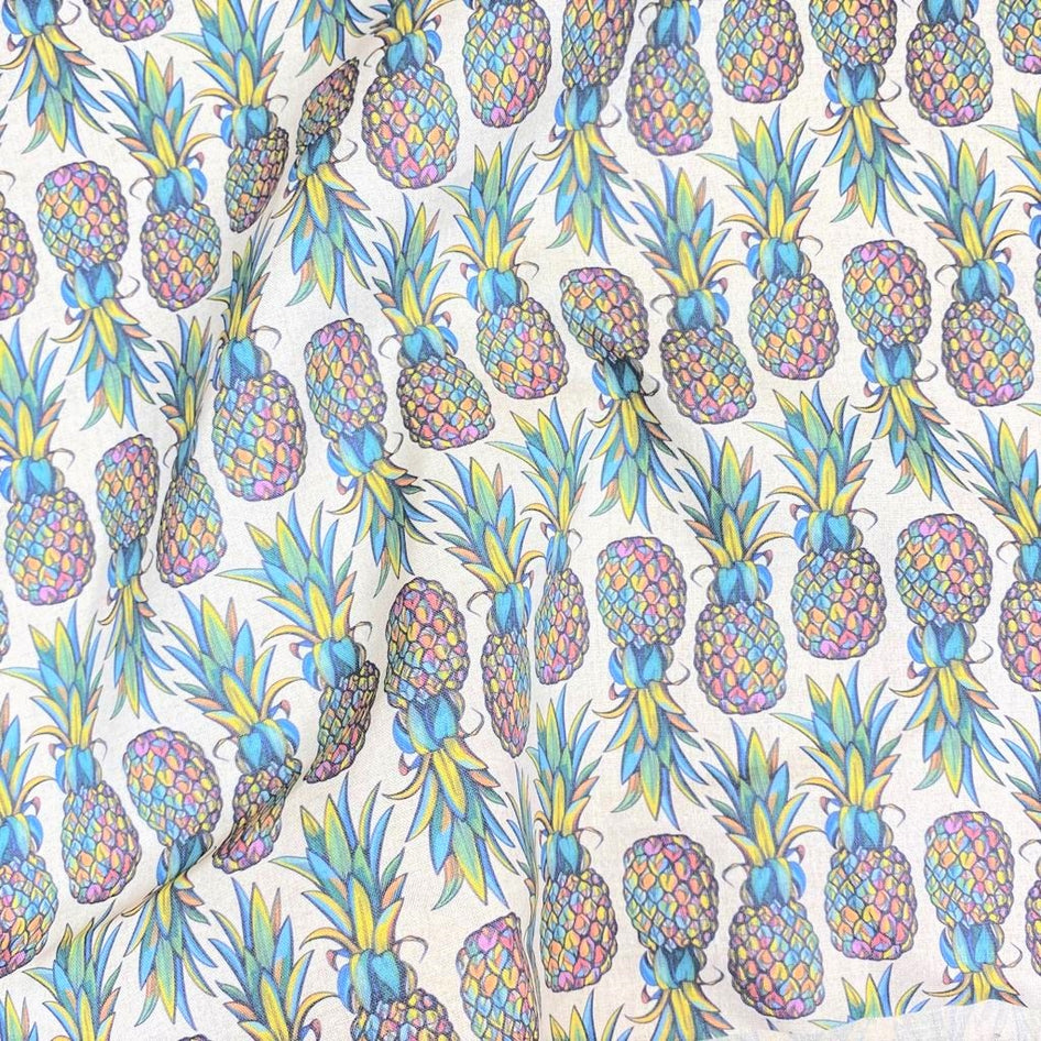Per Metre, Printed 100% Linen, 'Pineapple' - 55" Wide