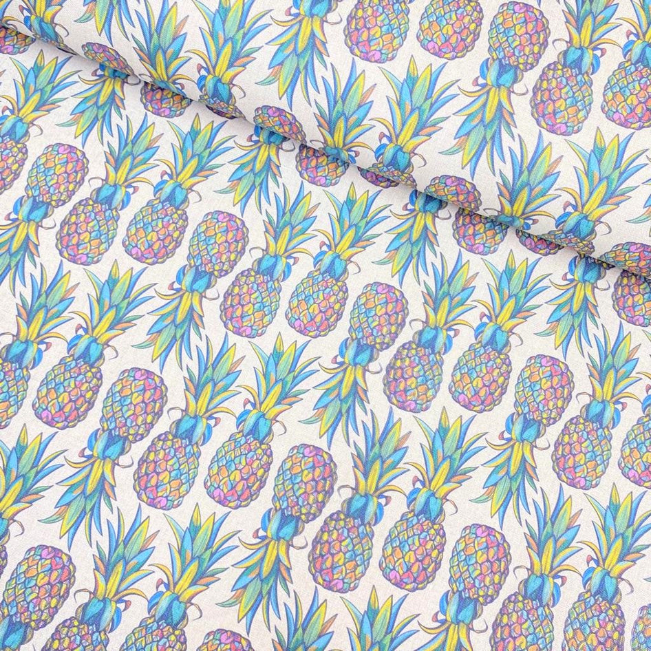 Per Metre, Printed 100% Linen, 'Pineapple' - 55" Wide