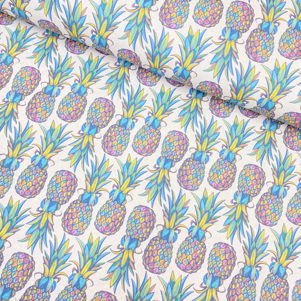Per Metre, Printed 100% Linen, 'Pineapple' - 55" Wide