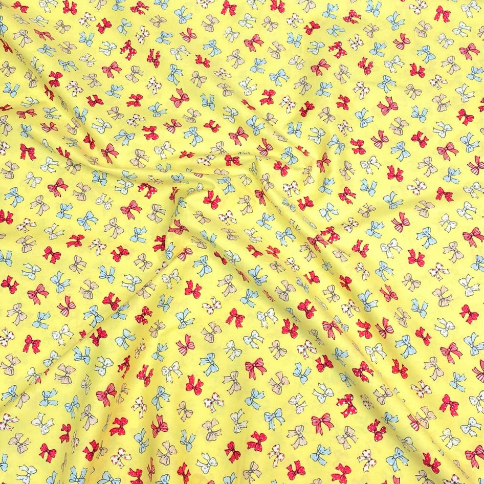 3 Metres Digital Cotton Poplin, ' Yellow & Bow' - 45" Wide