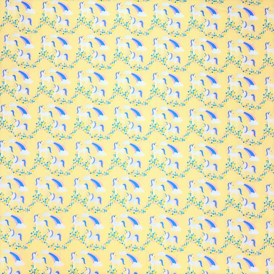 3 Metres Digital Cotton Poplin, ' Yellow & Unicorn' - 45" Wide