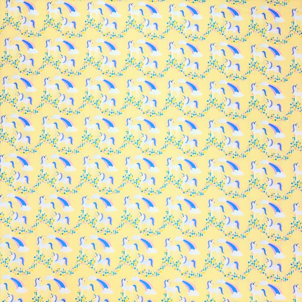3 Metres Digital Cotton Poplin, ' Yellow & Unicorn' - 45" Wide