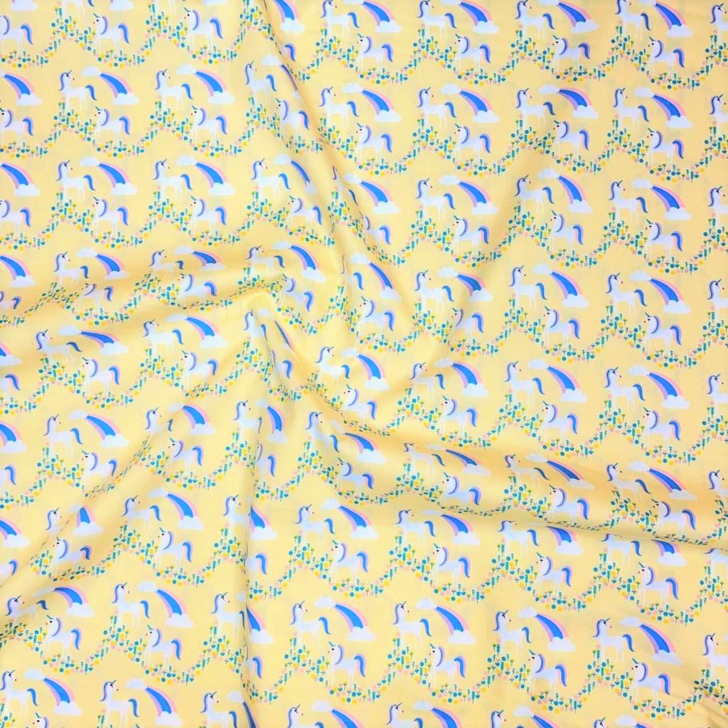 3 Metres Digital Cotton Poplin, ' Yellow & Unicorn' - 45" Wide