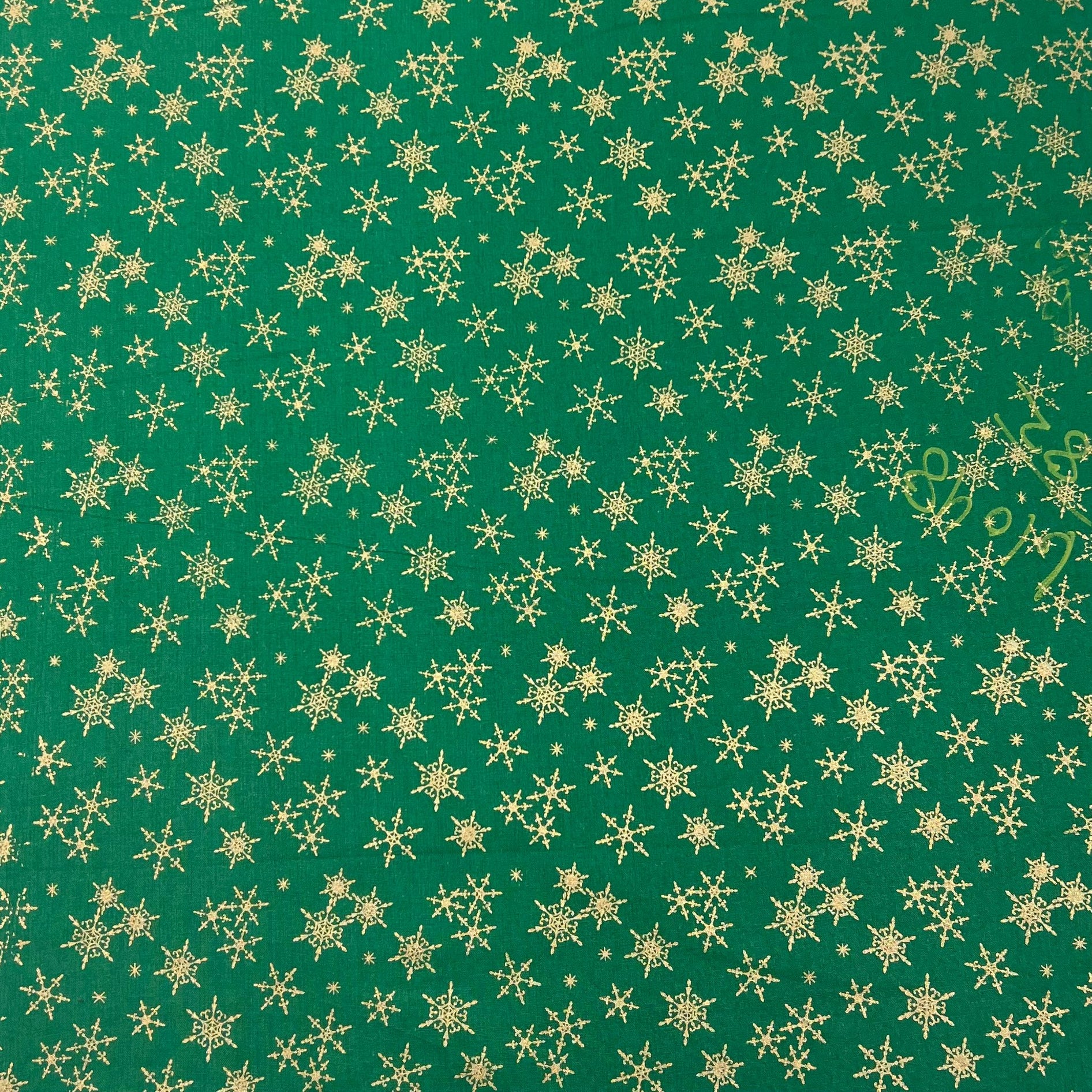 Per Metre Digitally Printed Gold Foil Christmas 100% Cotton- 45" Wide (Green Celebration)