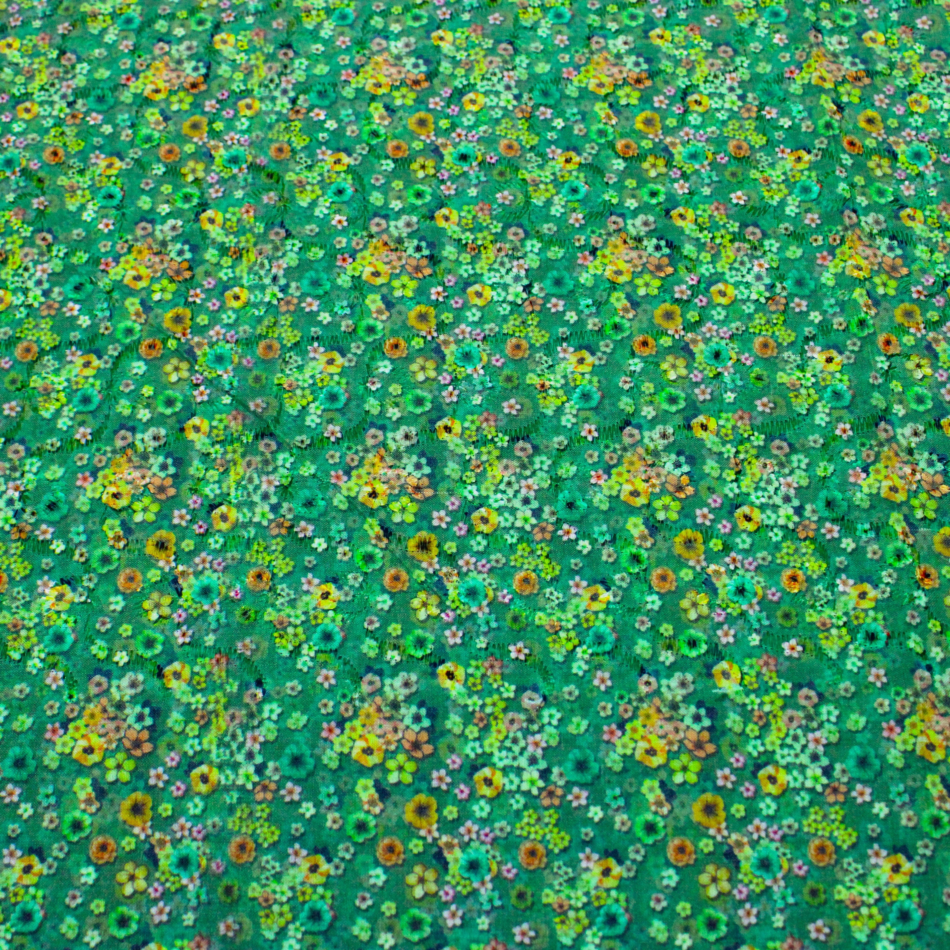 Embroidered Cotton Lawn "GREEN" - 45" (Per Metre Or 3 Metres)