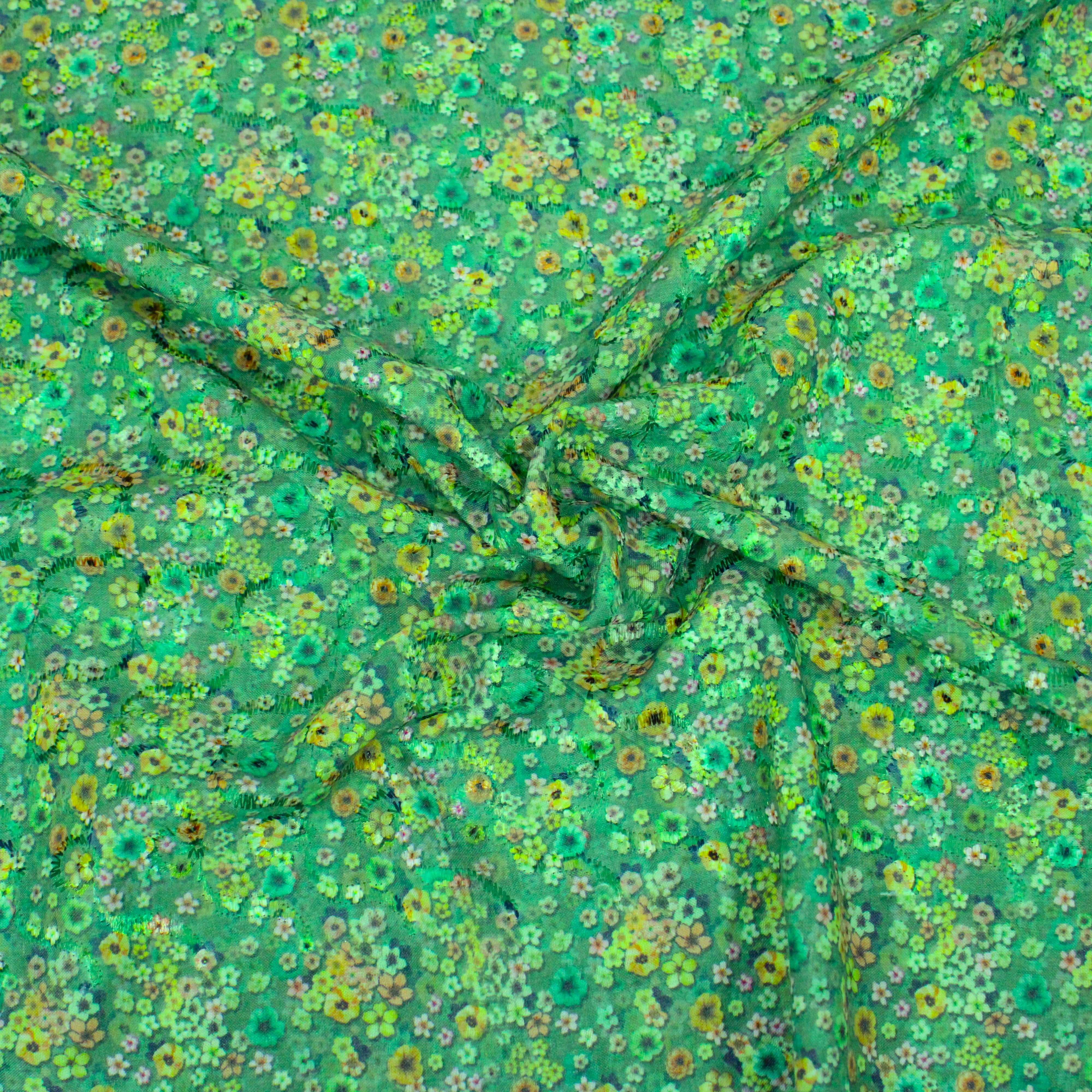 Embroidered Cotton Lawn "GREEN" - 45" (Per Metre Or 3 Metres)