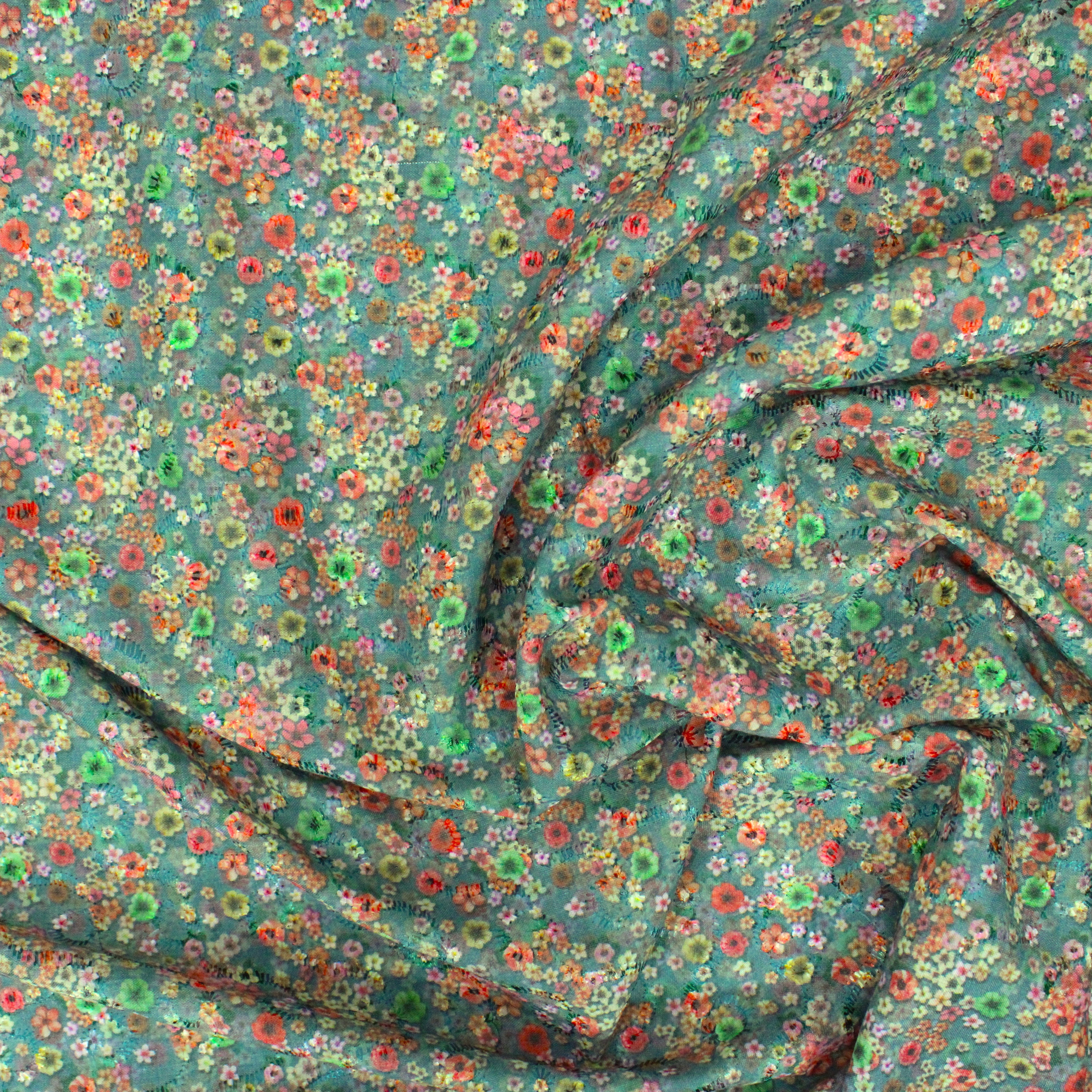 Embroidered Cotton Lawn "PALE GREEN" - 45" (Per Metre Or 3 Metres)