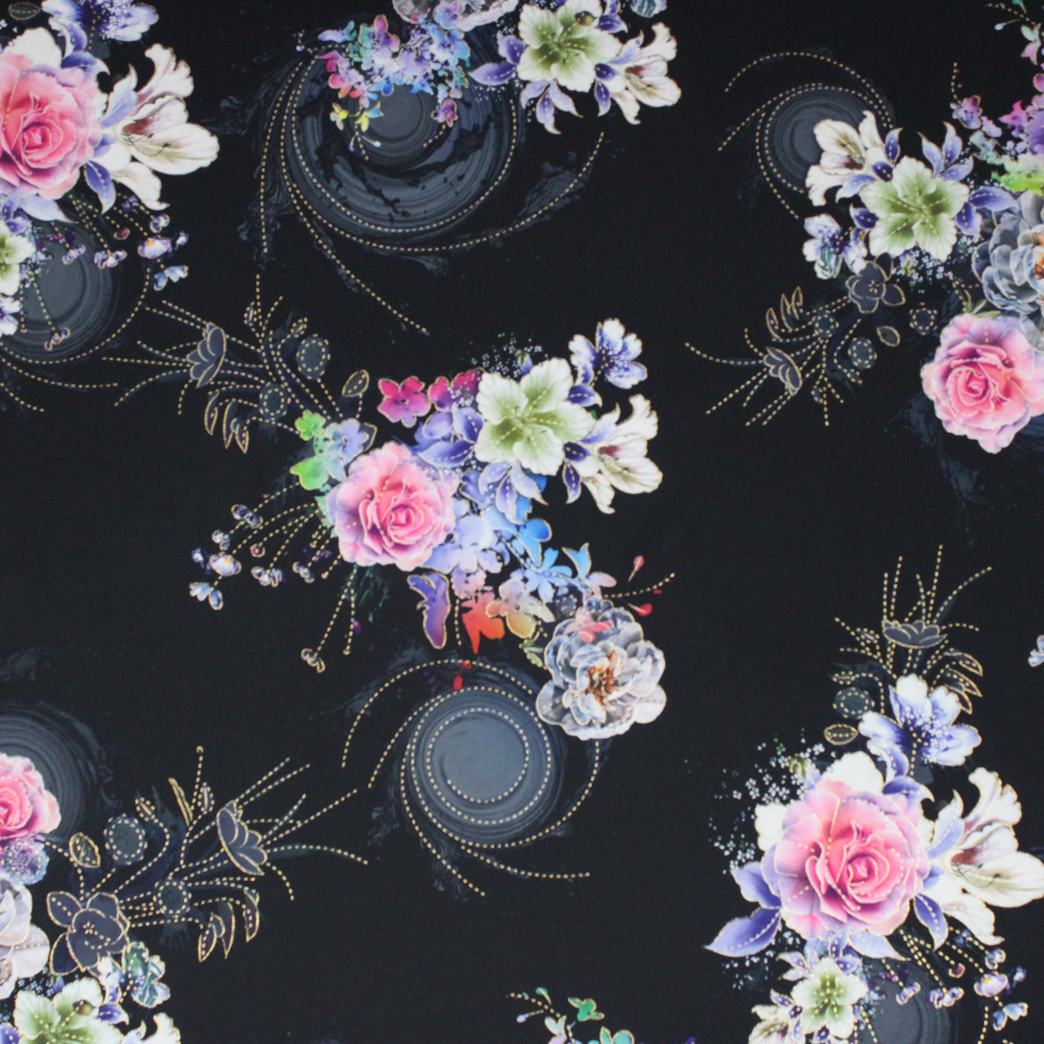 Soft Matt Printed Satin, 'BLACK' - 55" Wide (3 Metres)