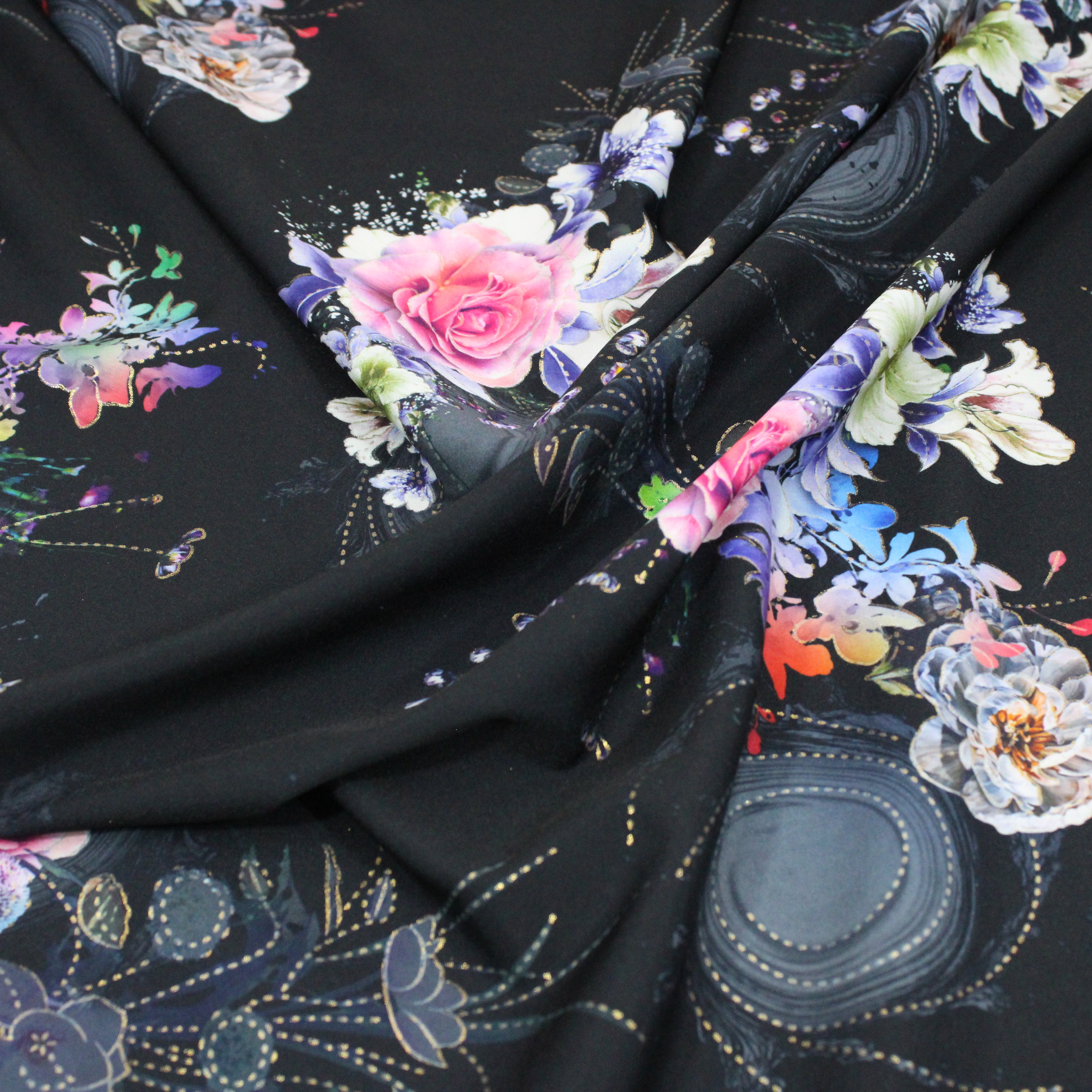 Soft Matt Printed Satin, 'BLACK' - 55" Wide (3 Metres)