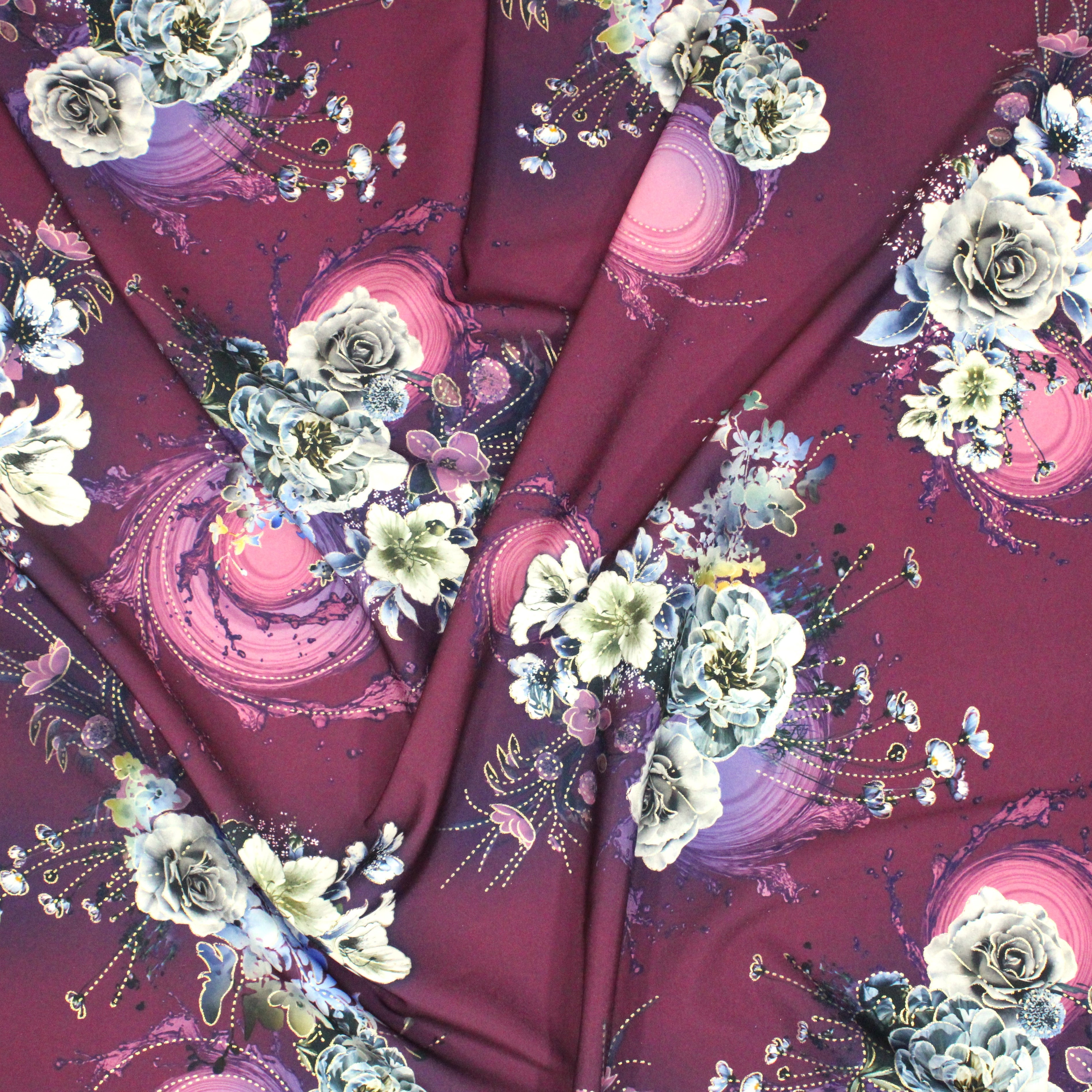 Soft Matt Printed Satin, 'MAROON' - 55" Wide (3 Metres)
