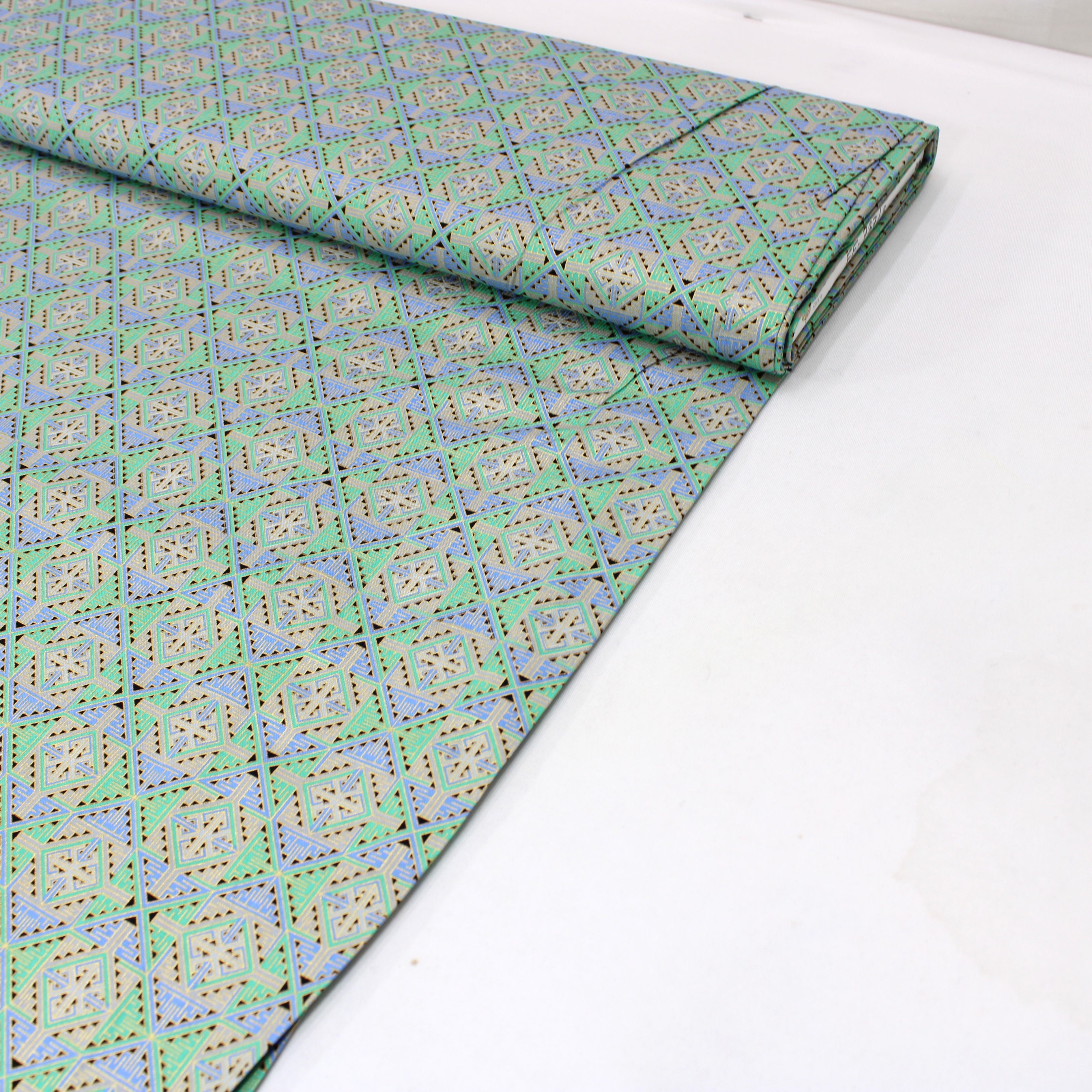 Gold Foil Printed Cotton, 'GREEN & BLUE' - 44" Wide (Per Metre)