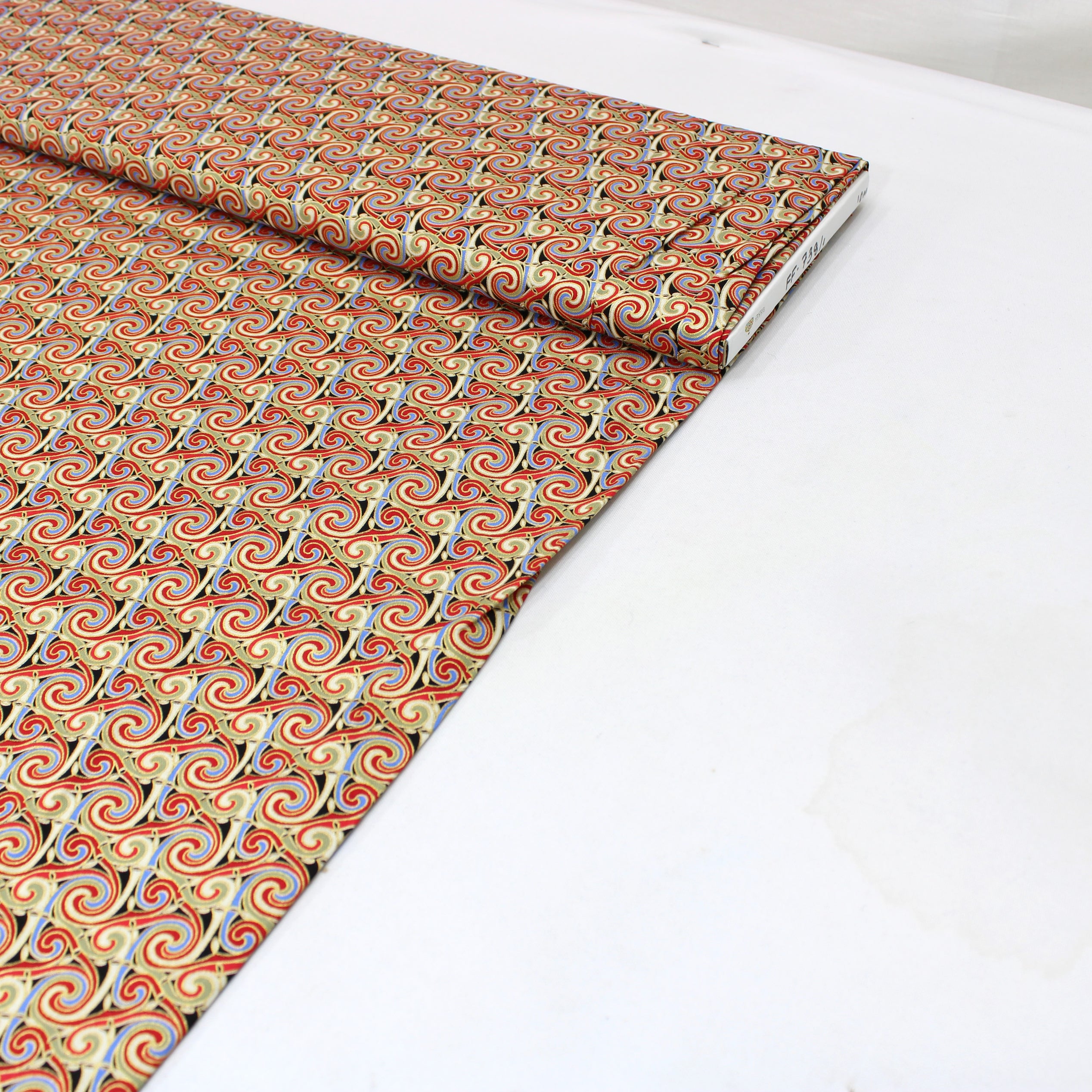 Gold Foil Printed Cotton, 'RED RINGS'- 44" Wide (Per Metre)