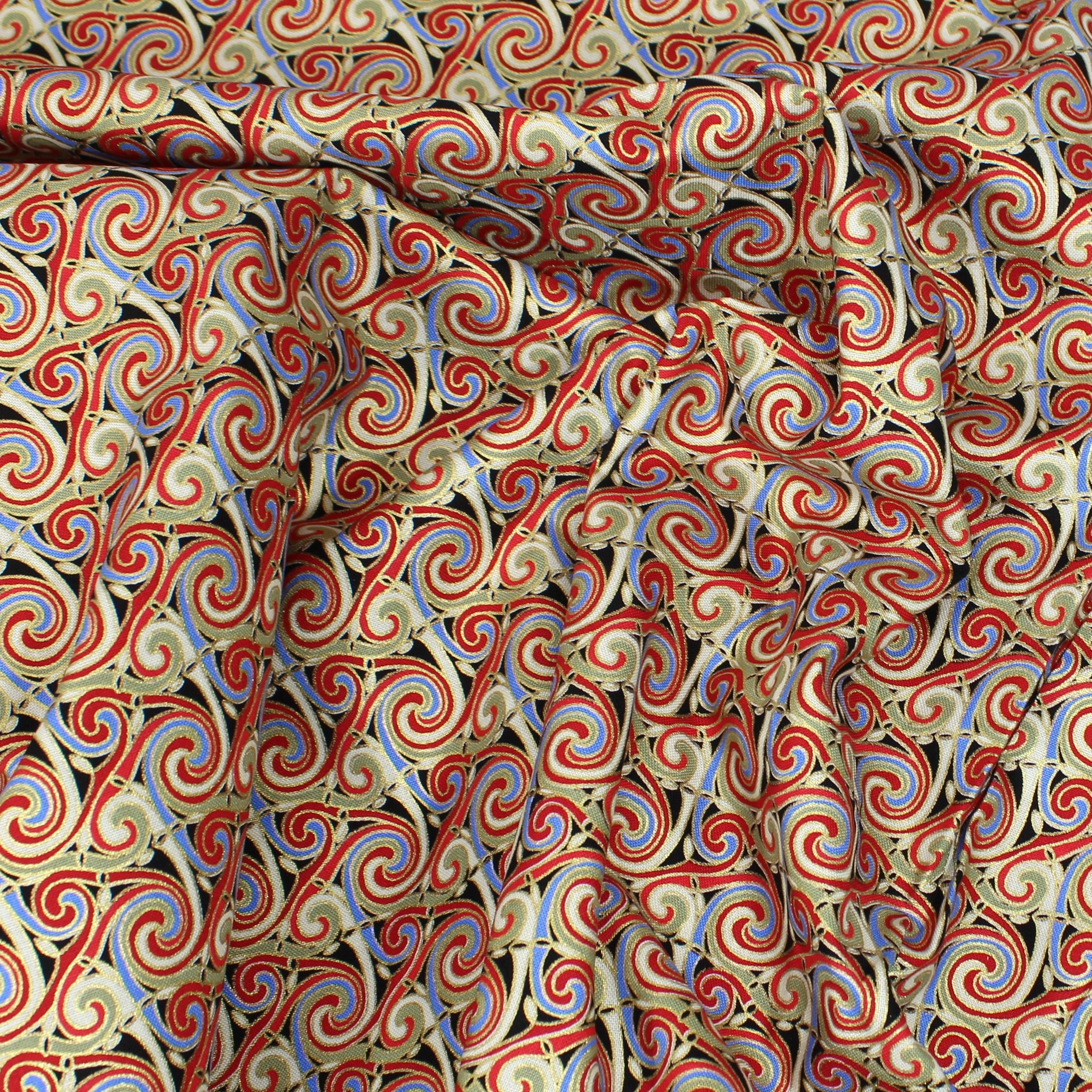 Gold Foil Printed Cotton, 'RED RINGS'- 44" Wide (Per Metre)