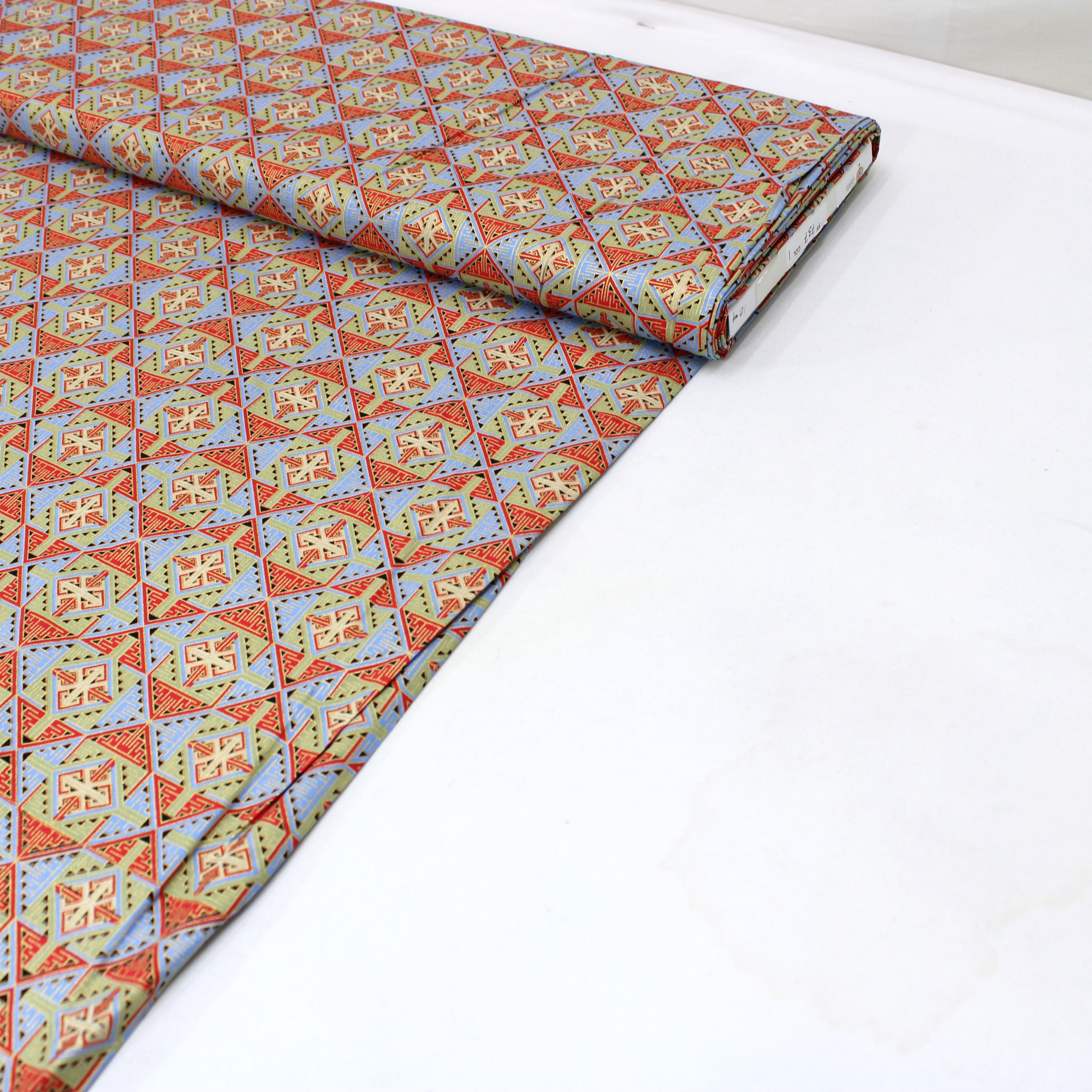 Gold Foil Printed Cotton, 'RED & BLUE' - 44" Wide (Per Metre)