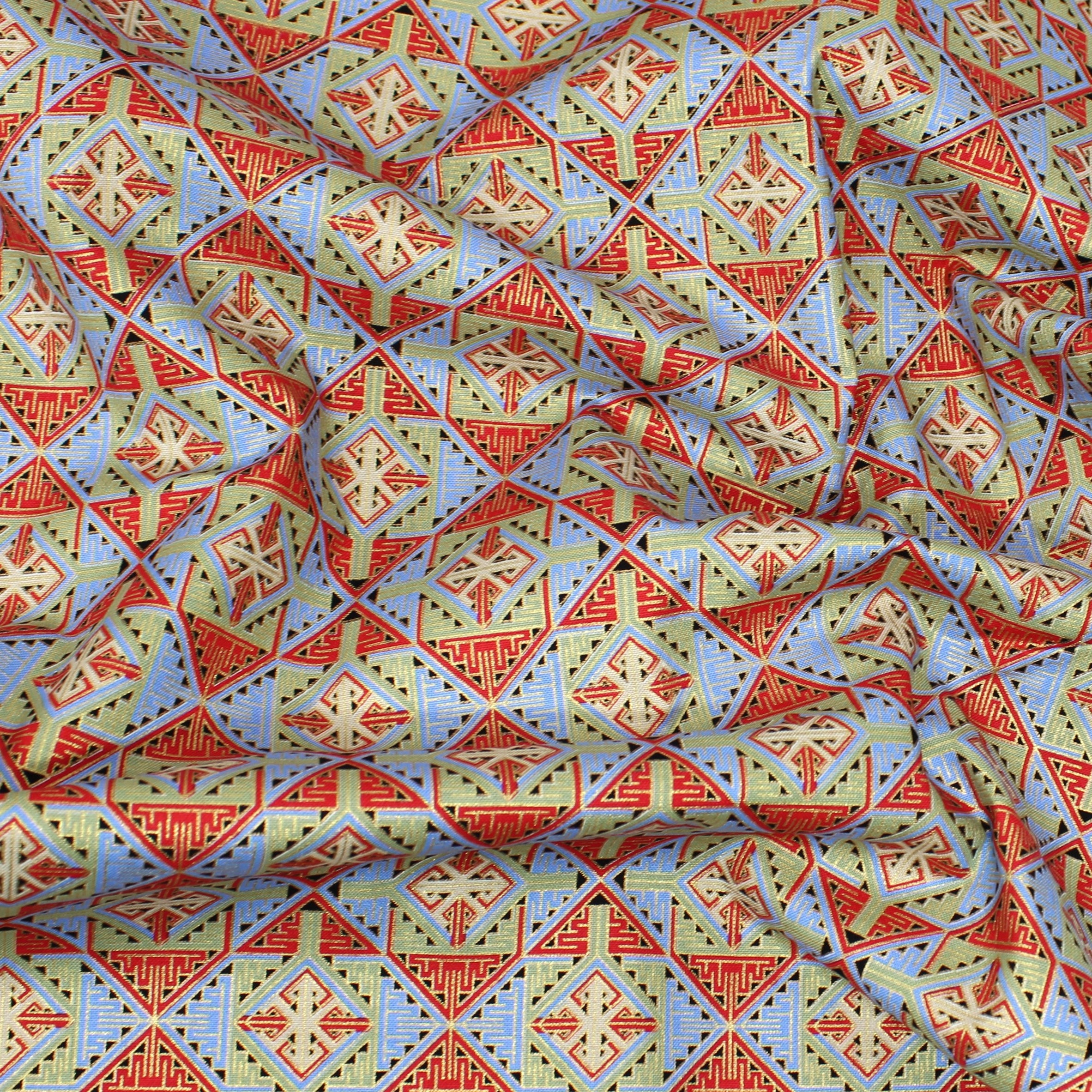 Gold Foil Printed Cotton, 'RED & BLUE' - 44" Wide (Per Metre)