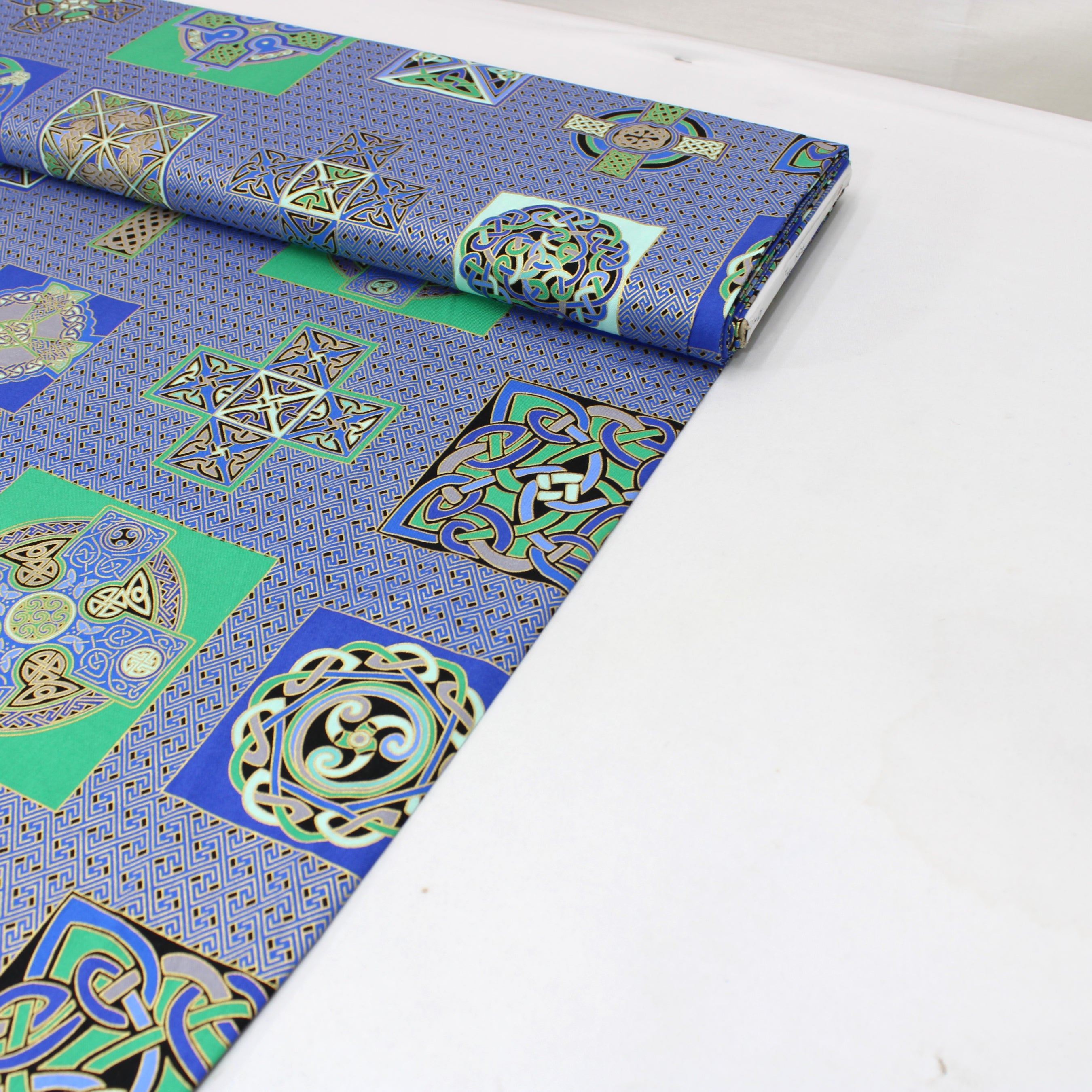 Gold Foil Printed Cotton, 'BLUE' - 44" Wide (Per Metre)