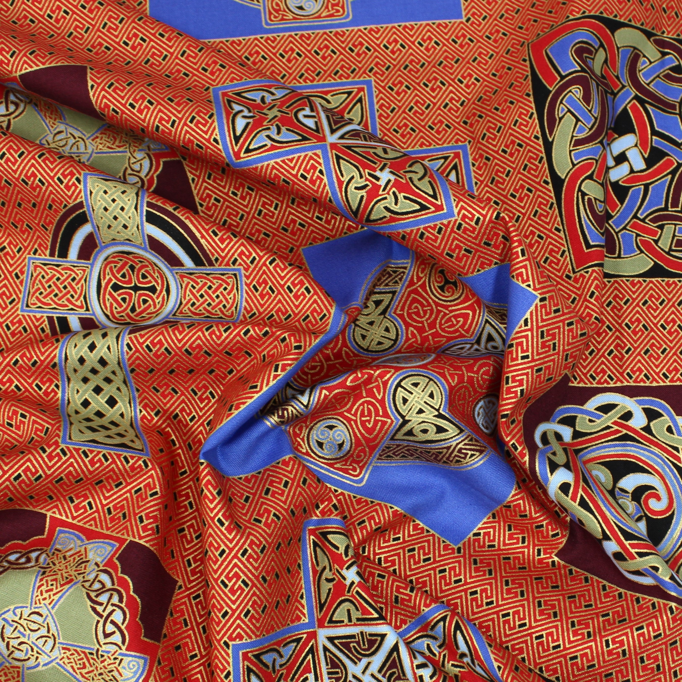 Gold Foil Printed Cotton, 'RED - 44" Wide (Per Metre)