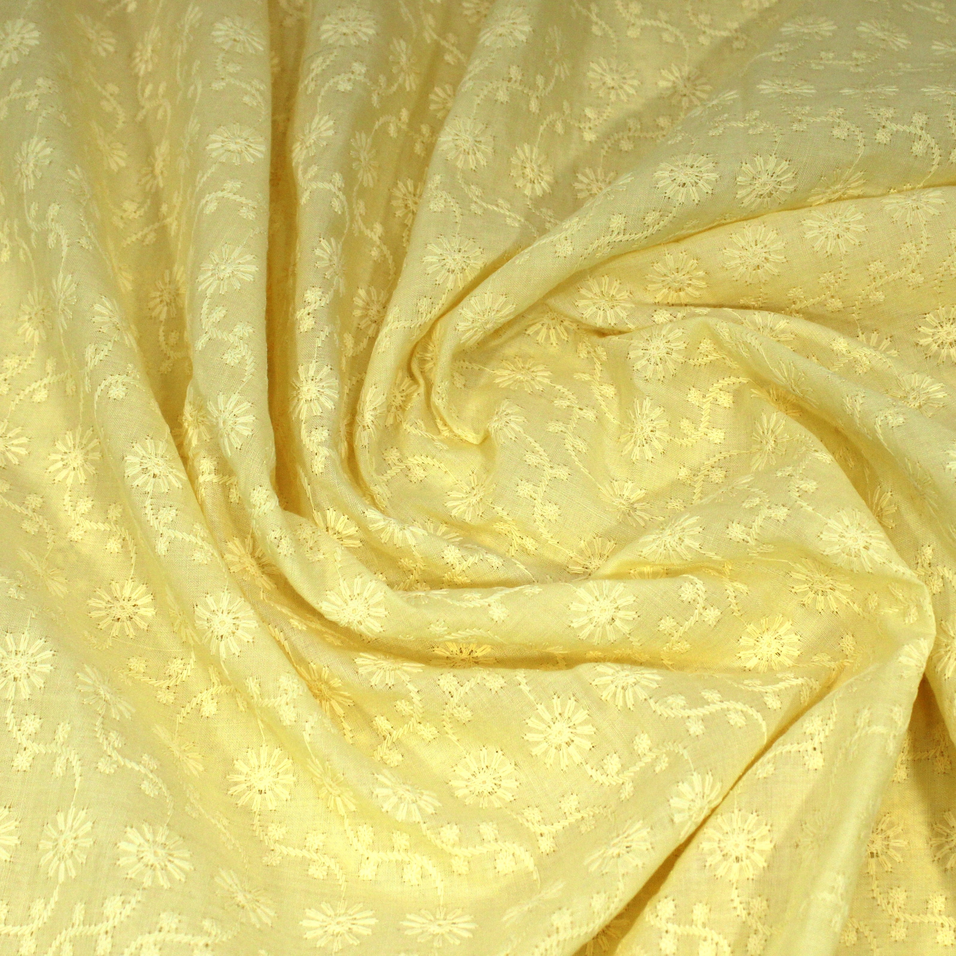 3 Metre Broderie Anglaise Floral Cotton - 45" Wide - Floral Yellow