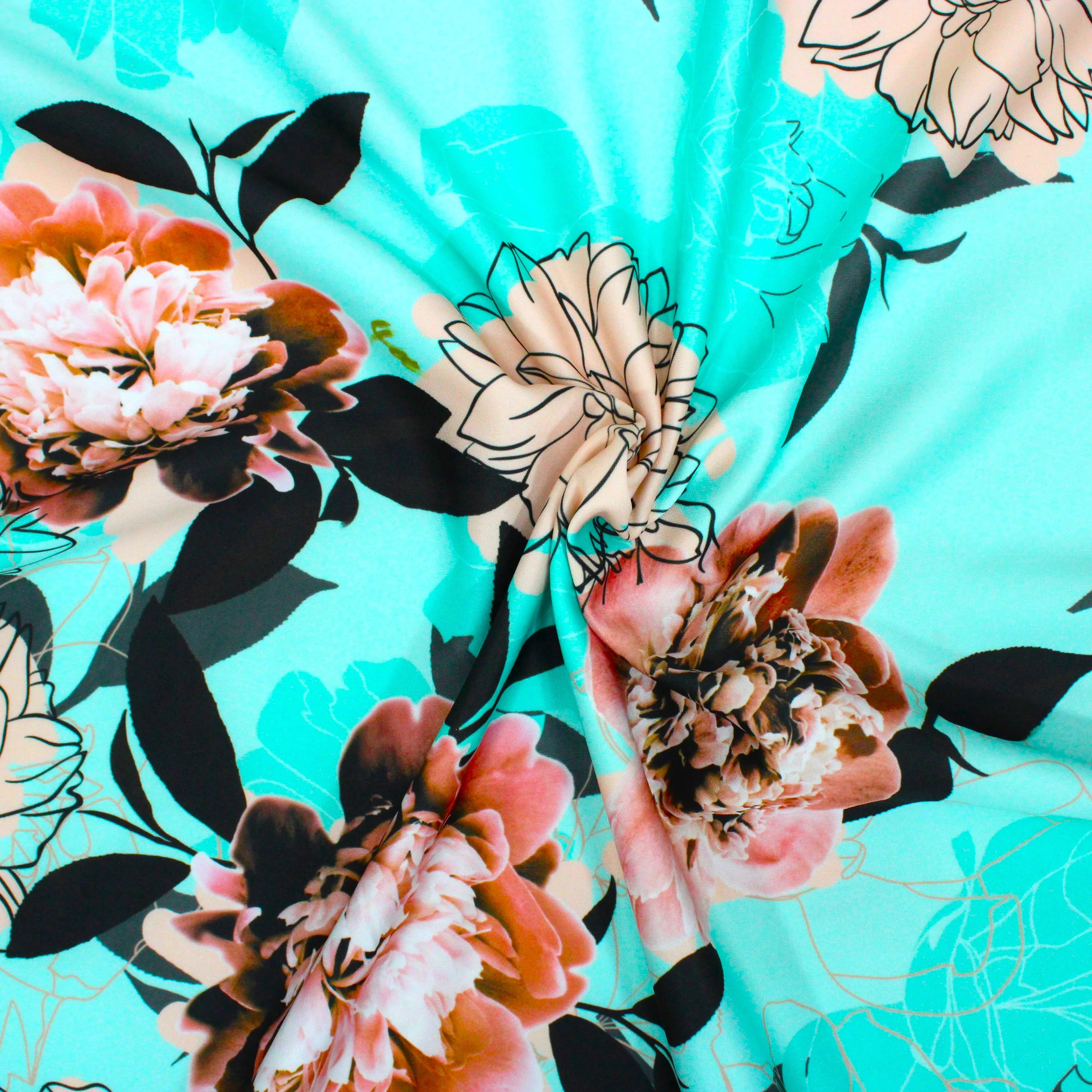 3 Metres Floral Ponte Roma Jersey - 55" Wide - Turquoise Flowers