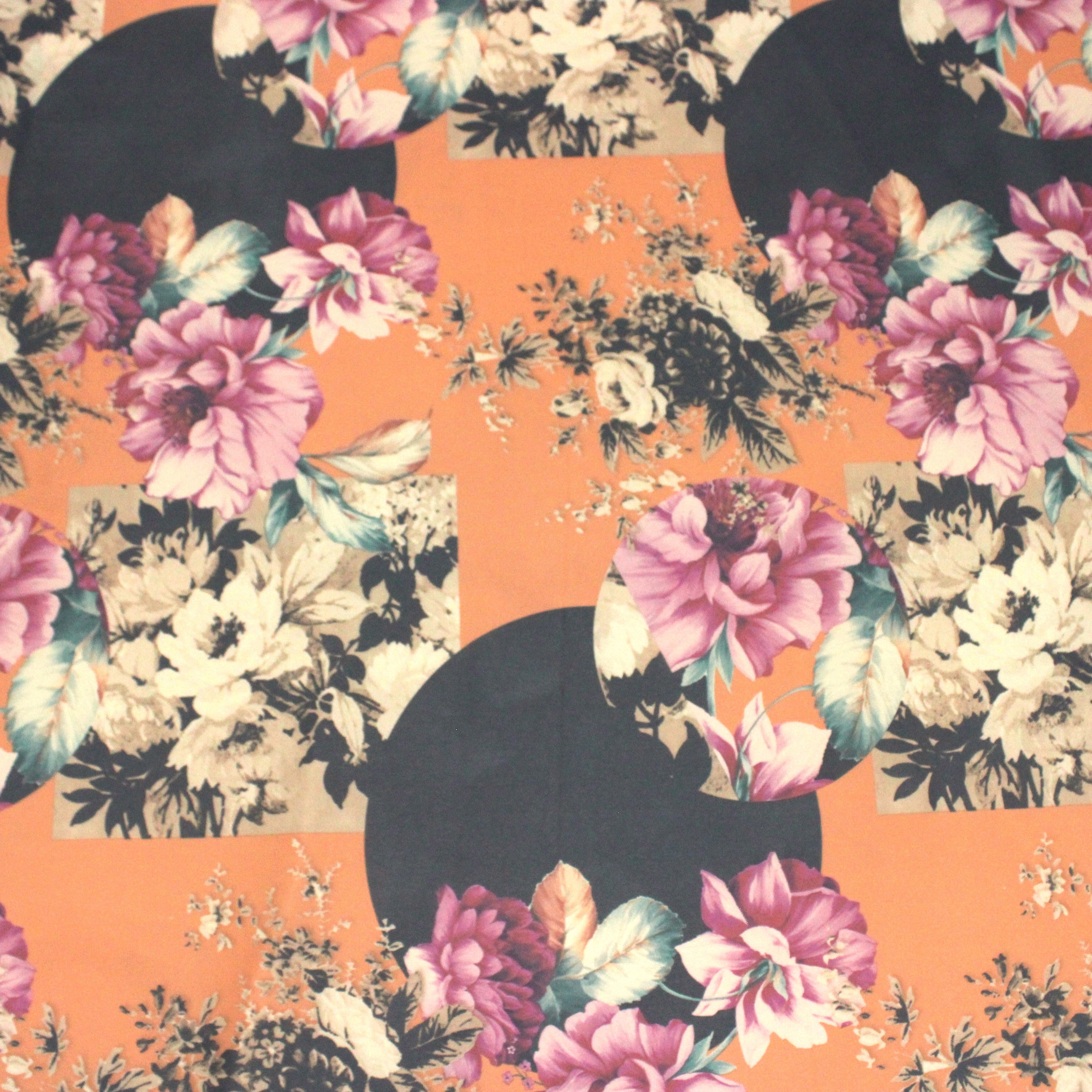 3 Metres Luxury Durable Lycra Effect Floral Printed Jersey 55" Wide - Orange