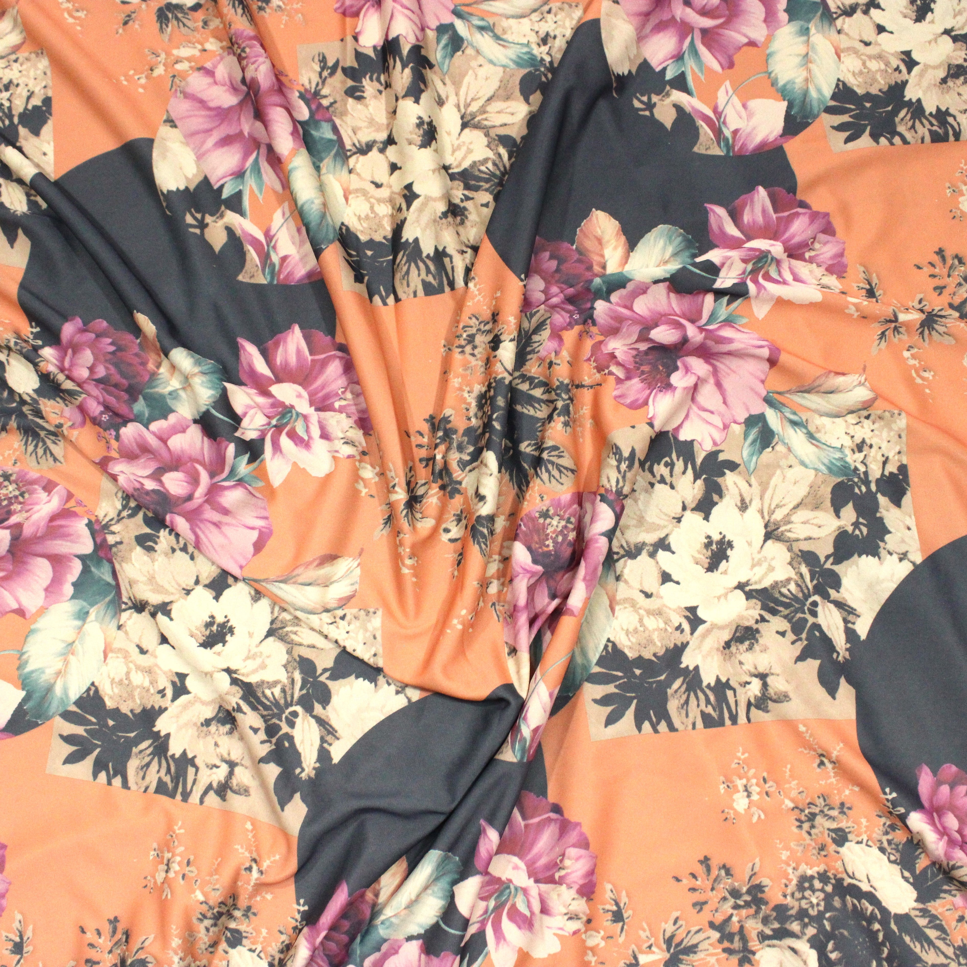 3 Metres Luxury Durable Lycra Effect Floral Printed Jersey 55" Wide - Orange