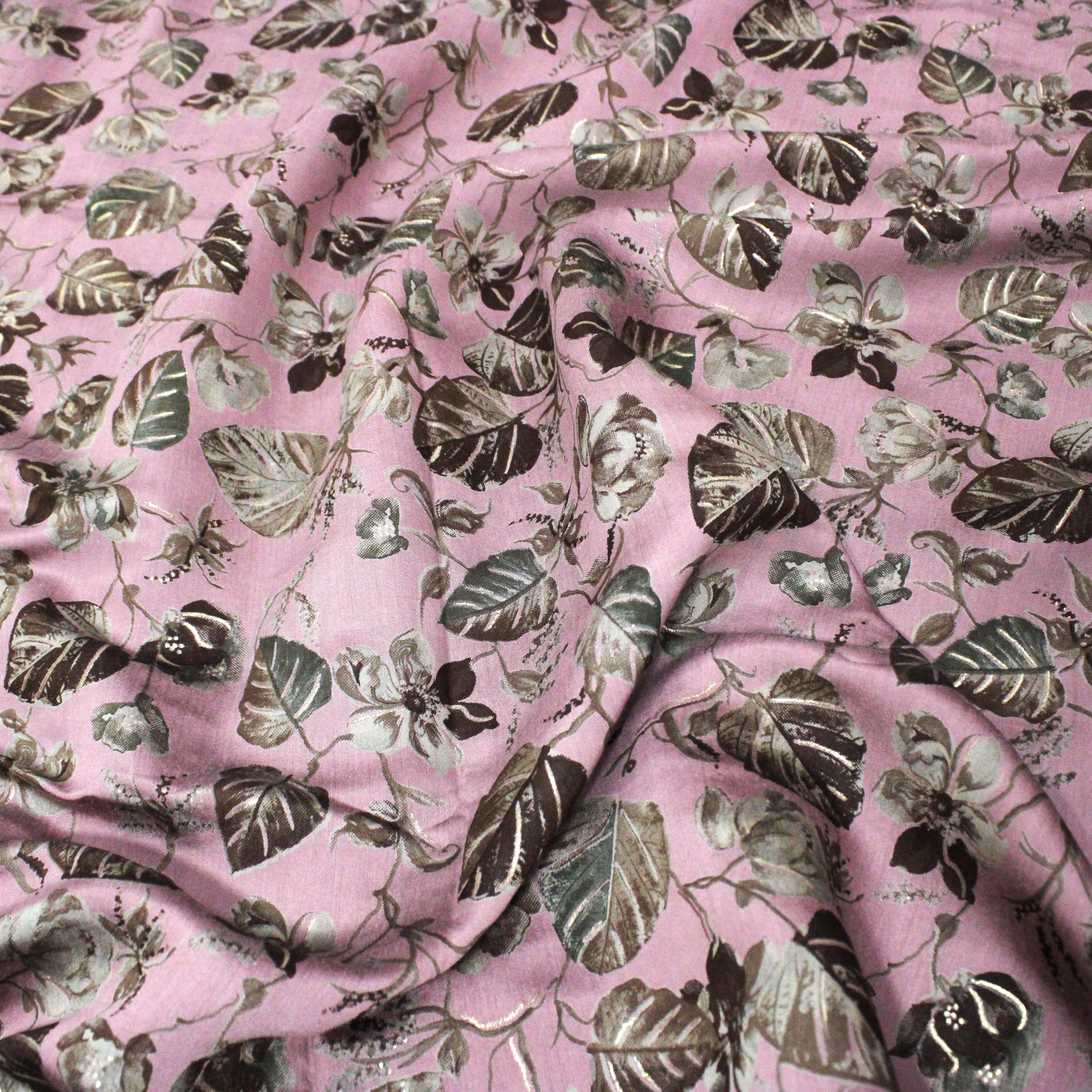 Digital Roman Silk, 'LEAFS PINK' -45" Wide (3 Metres)