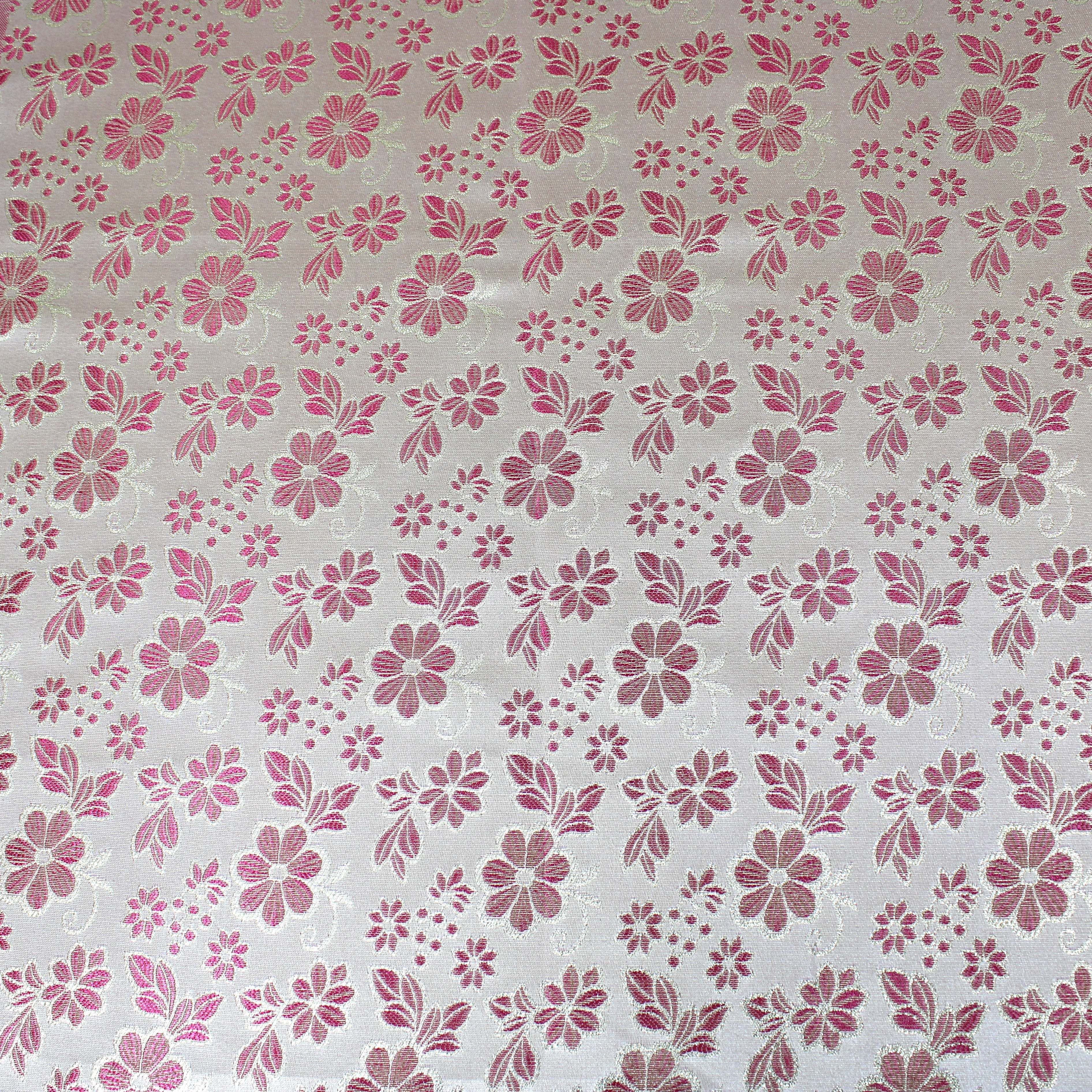 Premium Heavyweight Floral Brocade 'WHITE & PINK' - 55" Wide (Per Metre)