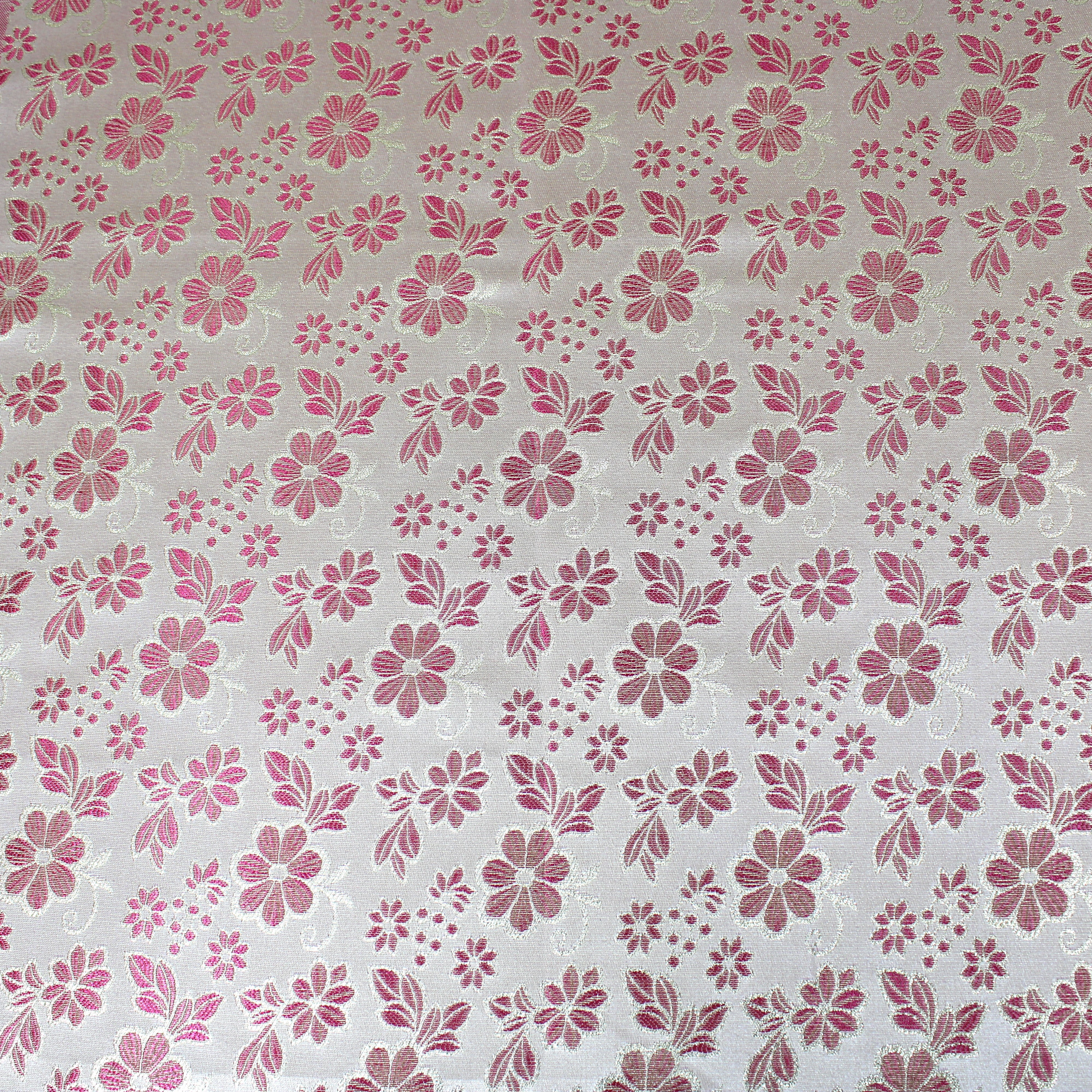 Premium Heavyweight Floral Brocade 'WHITE & PINK' - 55" Wide (Per Metre)