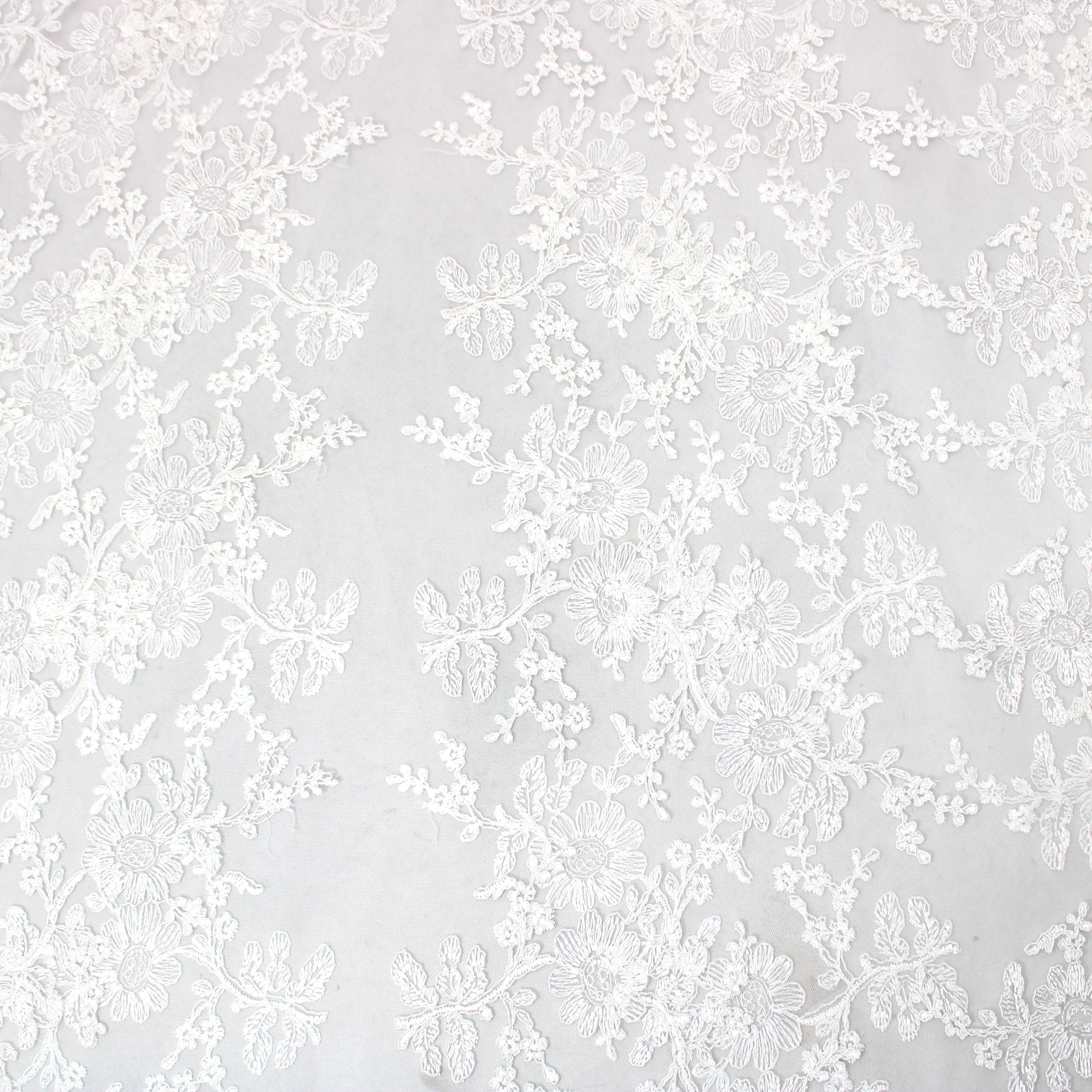 Luxury Sequin Bridal Lace- 'WHITE FLORAL' - 55" Wide - (Per Metre)