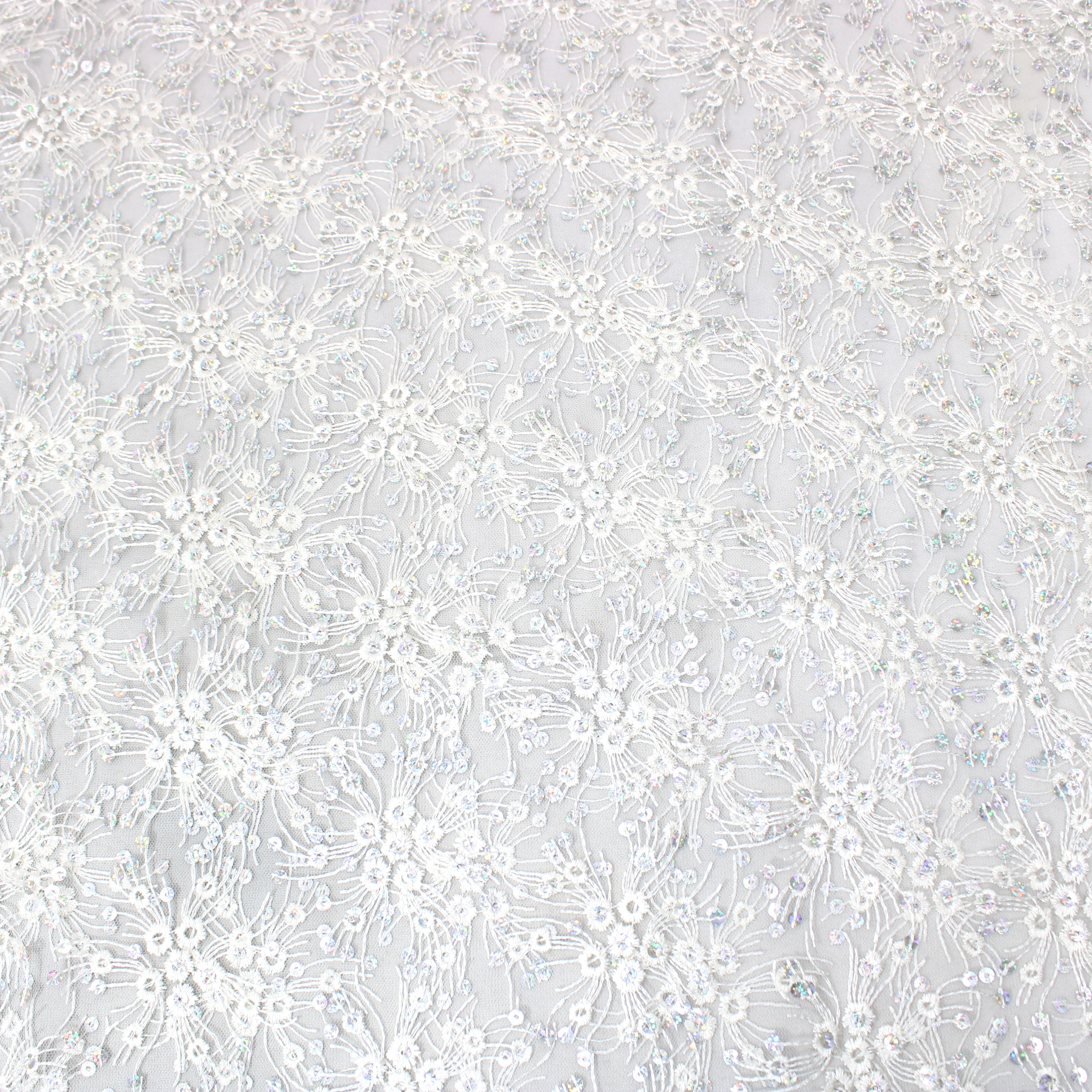 Luxury Sequin Bridal Lace- 'WHITE DITSY ' - 55" Wide - (Per Metre)