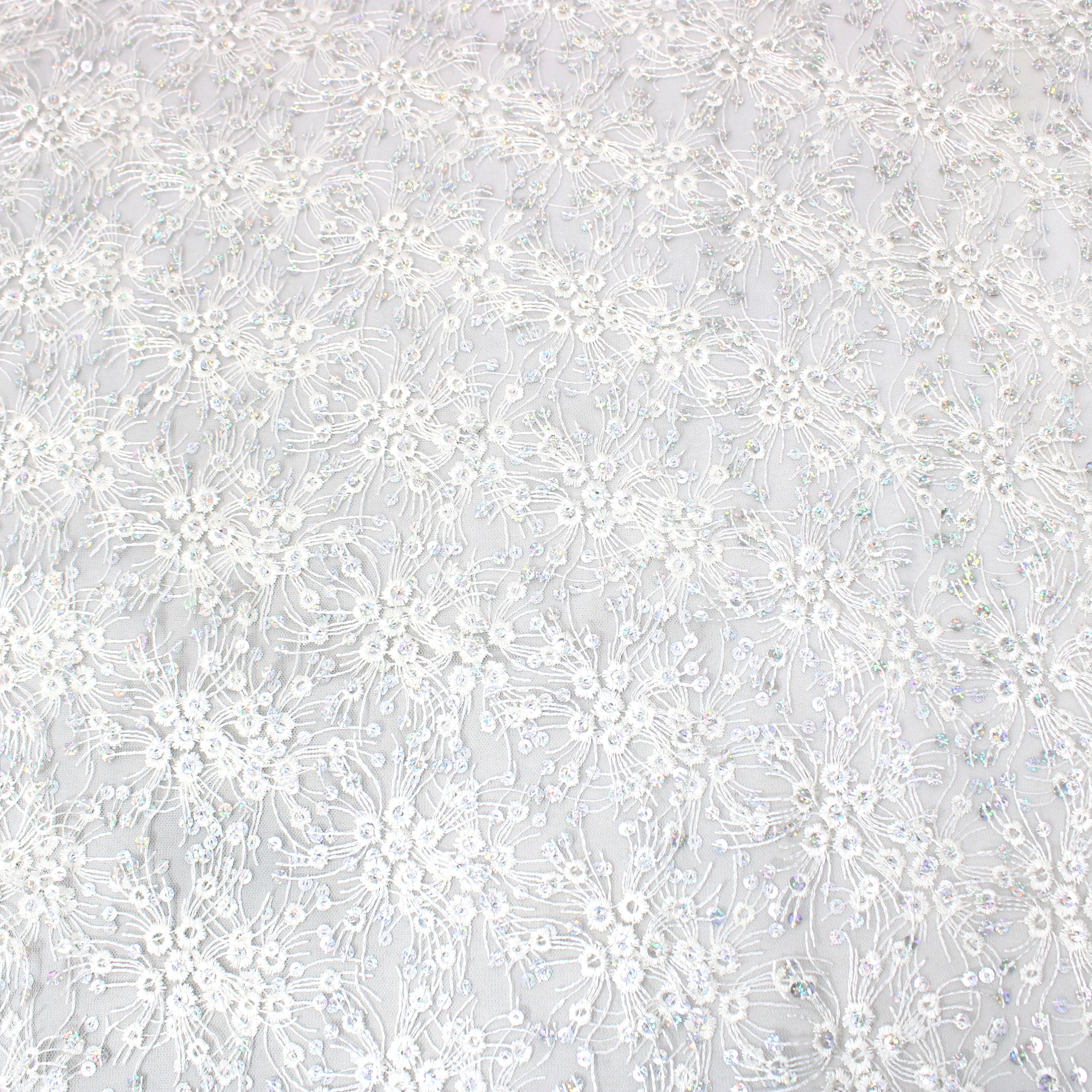 Luxury Sequin Bridal Lace- 'WHITE DITSY ' - 55" Wide - (Per Metre)