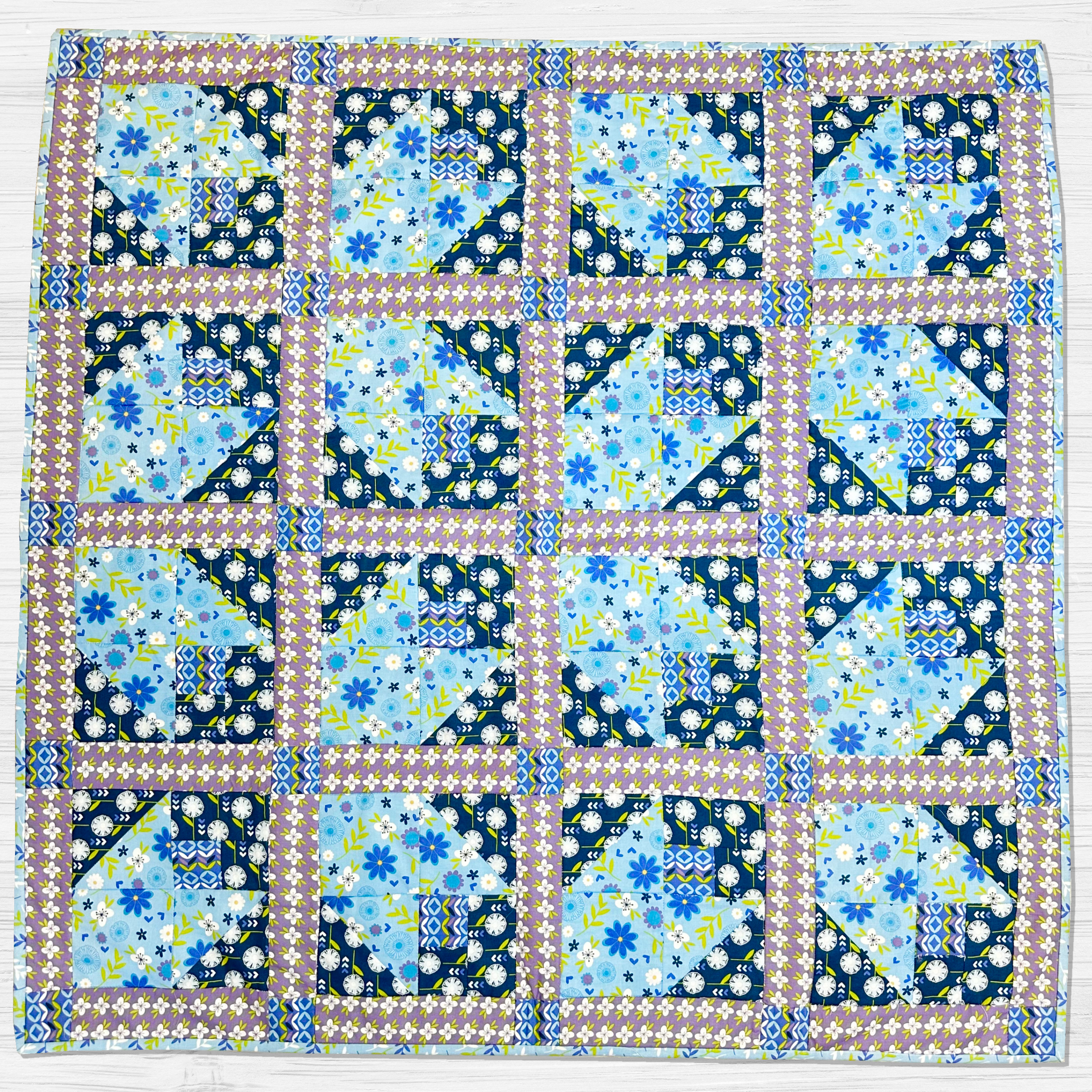 Premium 100% Cotton Lap Quilt- 100cm x 100cm (Blue Floral)