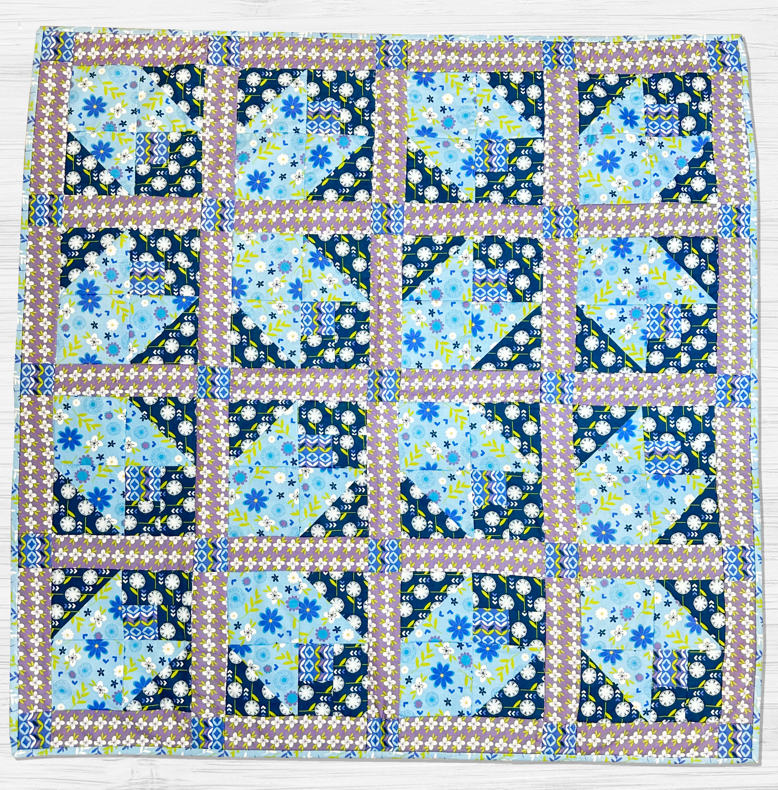 Premium 100% Cotton Lap Quilt- 100cm x 100cm (Blue Floral)