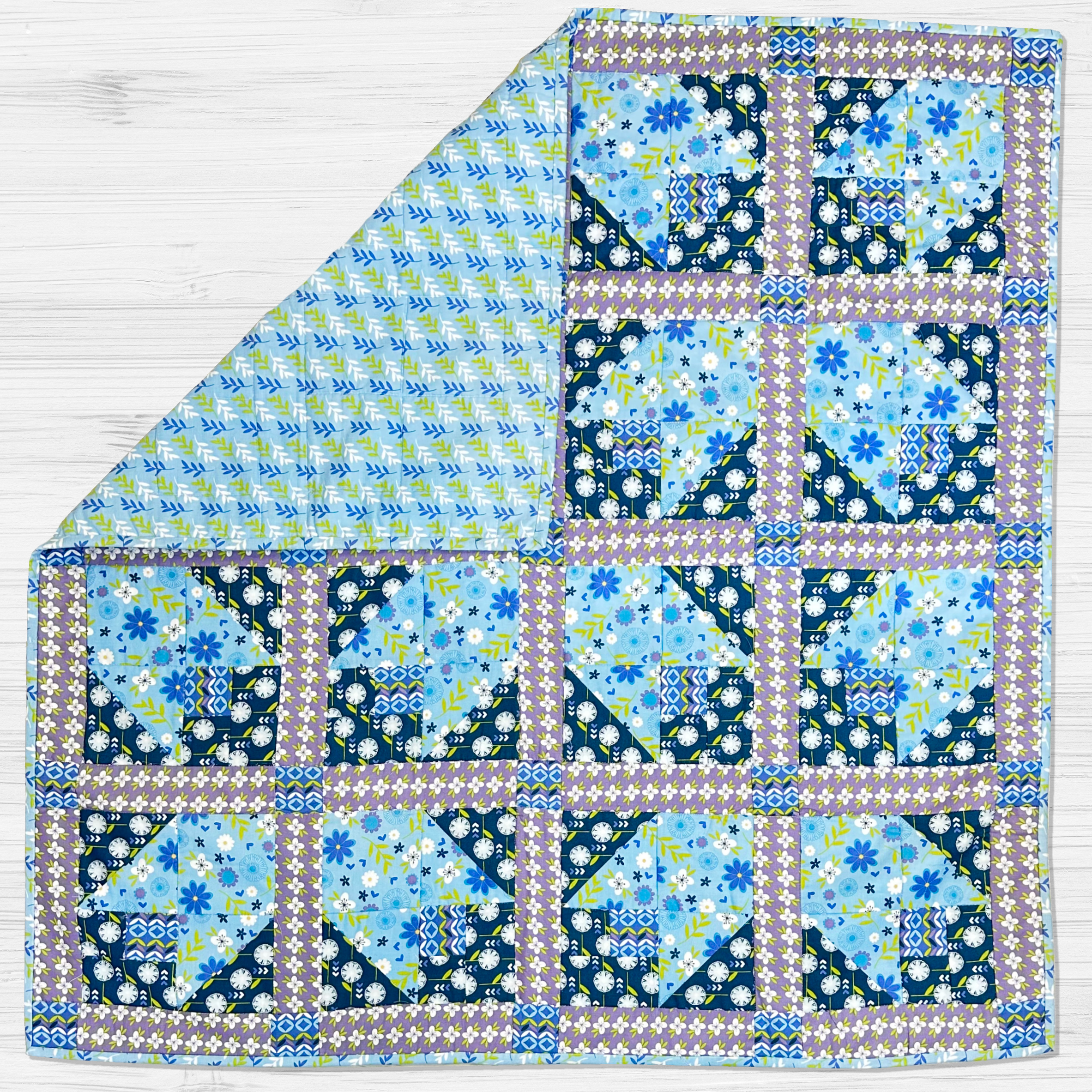 Premium 100% Cotton Lap Quilt- 100cm x 100cm (Blue Floral)