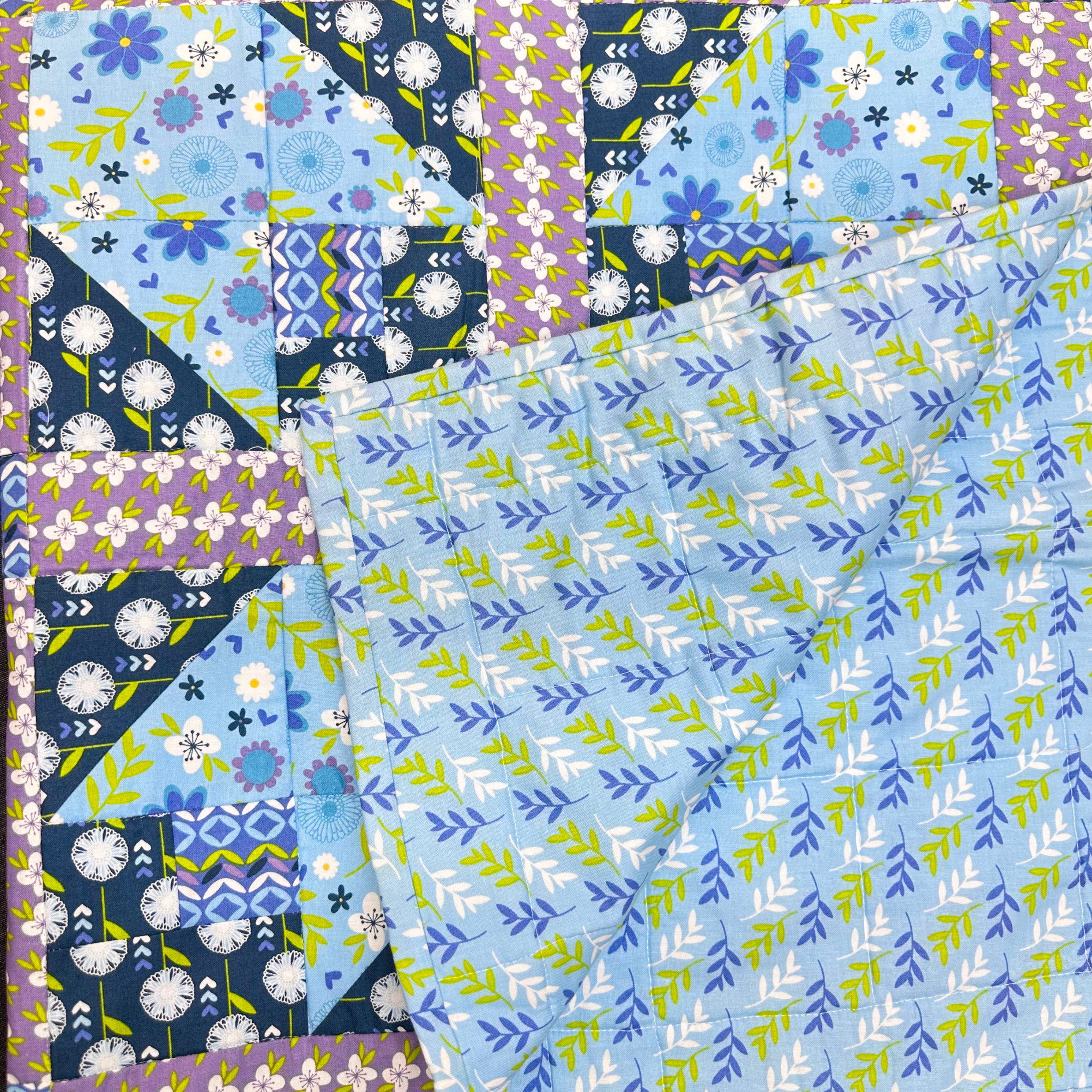 Premium 100% Cotton Lap Quilt- 100cm x 100cm (Blue Floral)