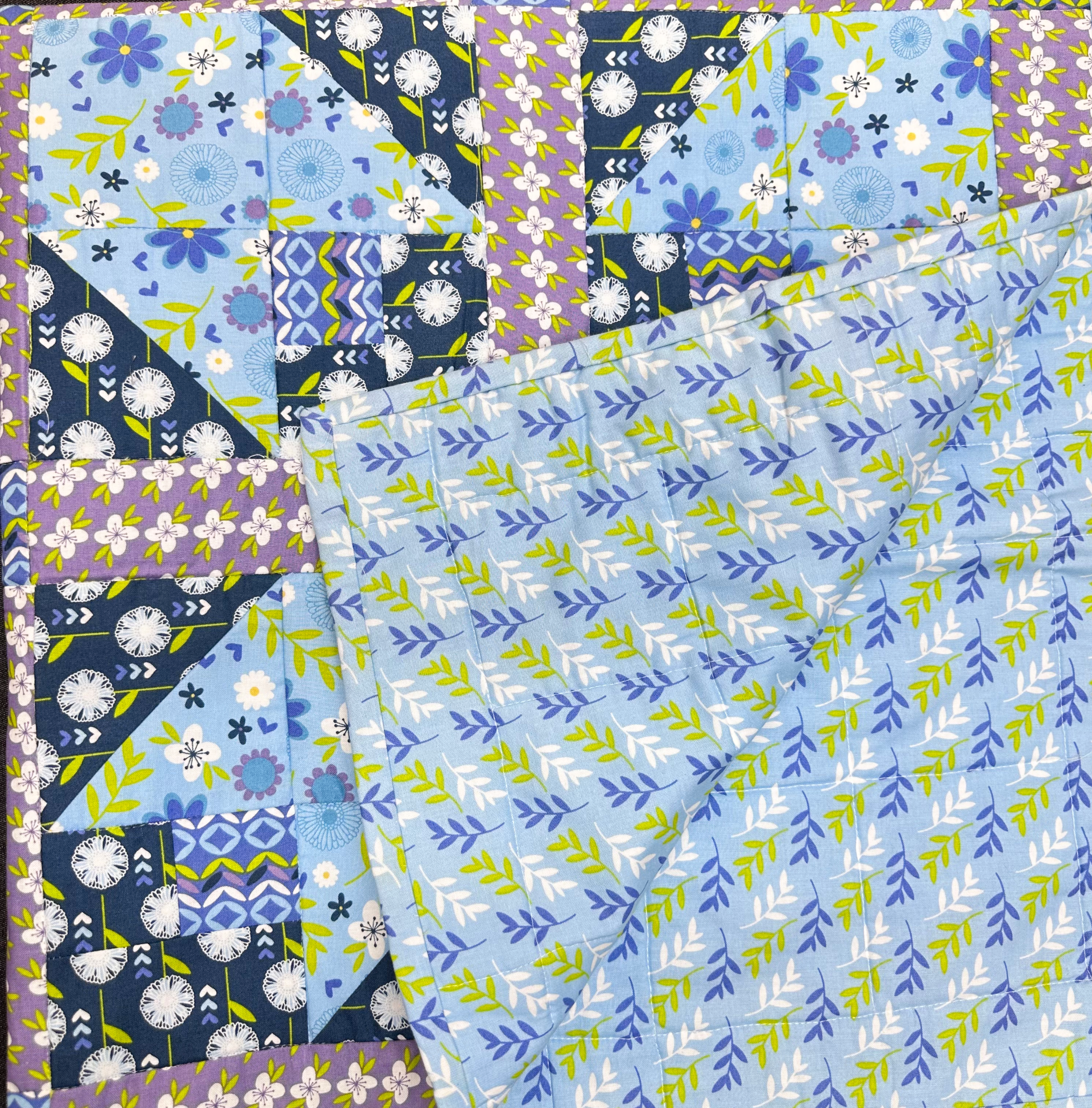 Premium 100% Cotton Lap Quilt- 100cm x 100cm (Blue Floral)
