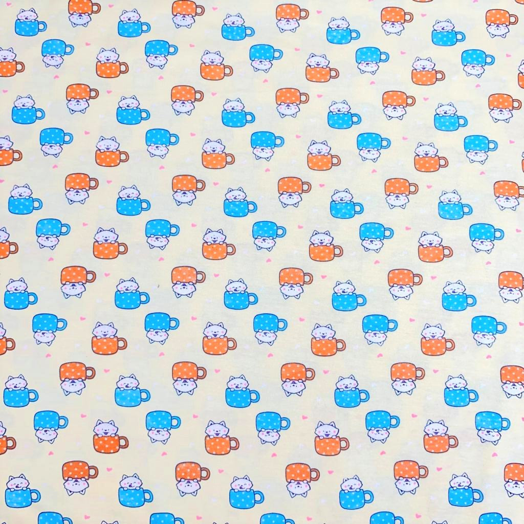 3 Metres Premium quality Cotton Jersey, 'Yellow & Kitty' - 55" Wide