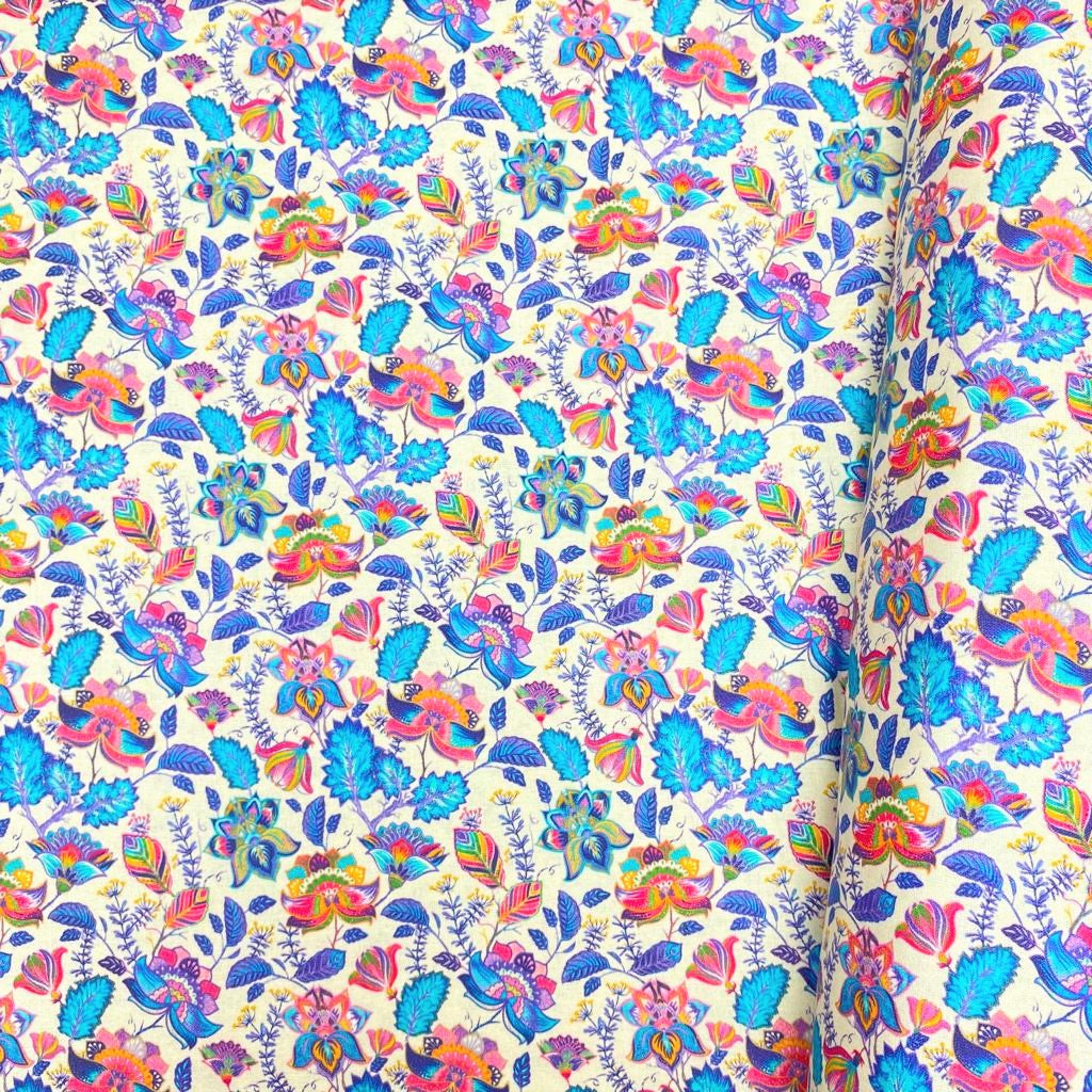 Per Metre Premium quality Digital Cotton, 'Blue & Pink' - 45" Wide