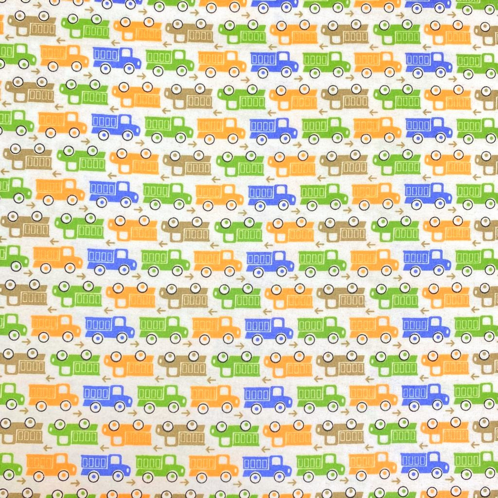 Sold Per Metre, Printed Brushed Cotton, 'Truck' - 55" Wide